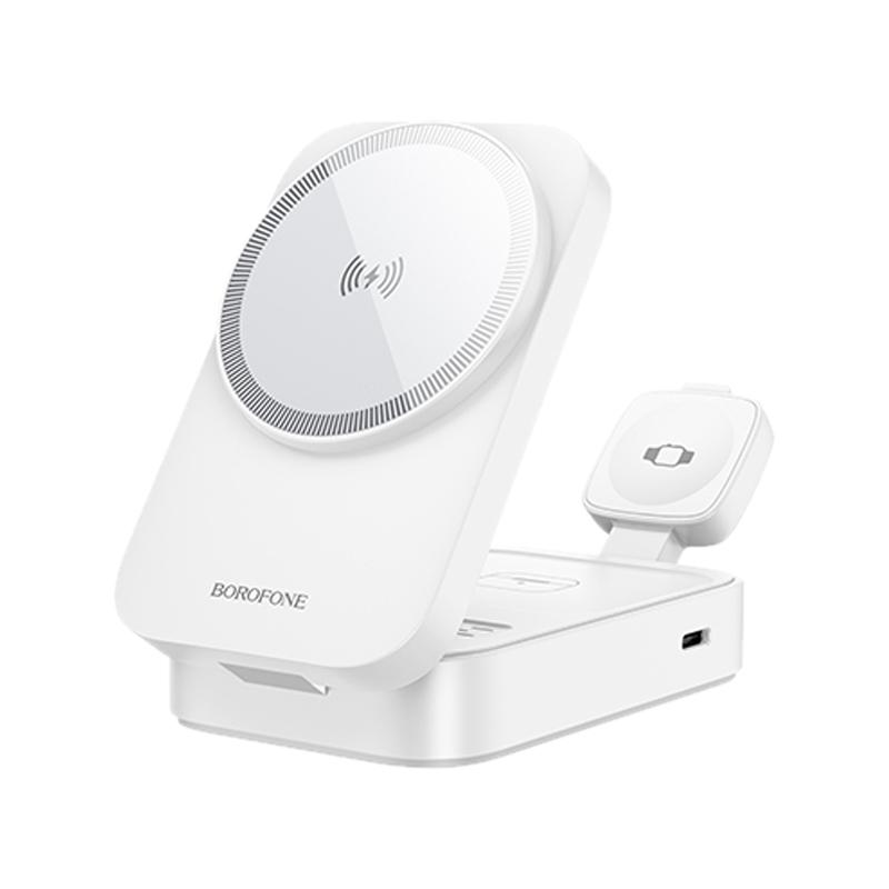 Borofone BQ38 Portable 3 in 1 Folding Magnetic Wireless Fast Charger(White) - Shopkiz.com