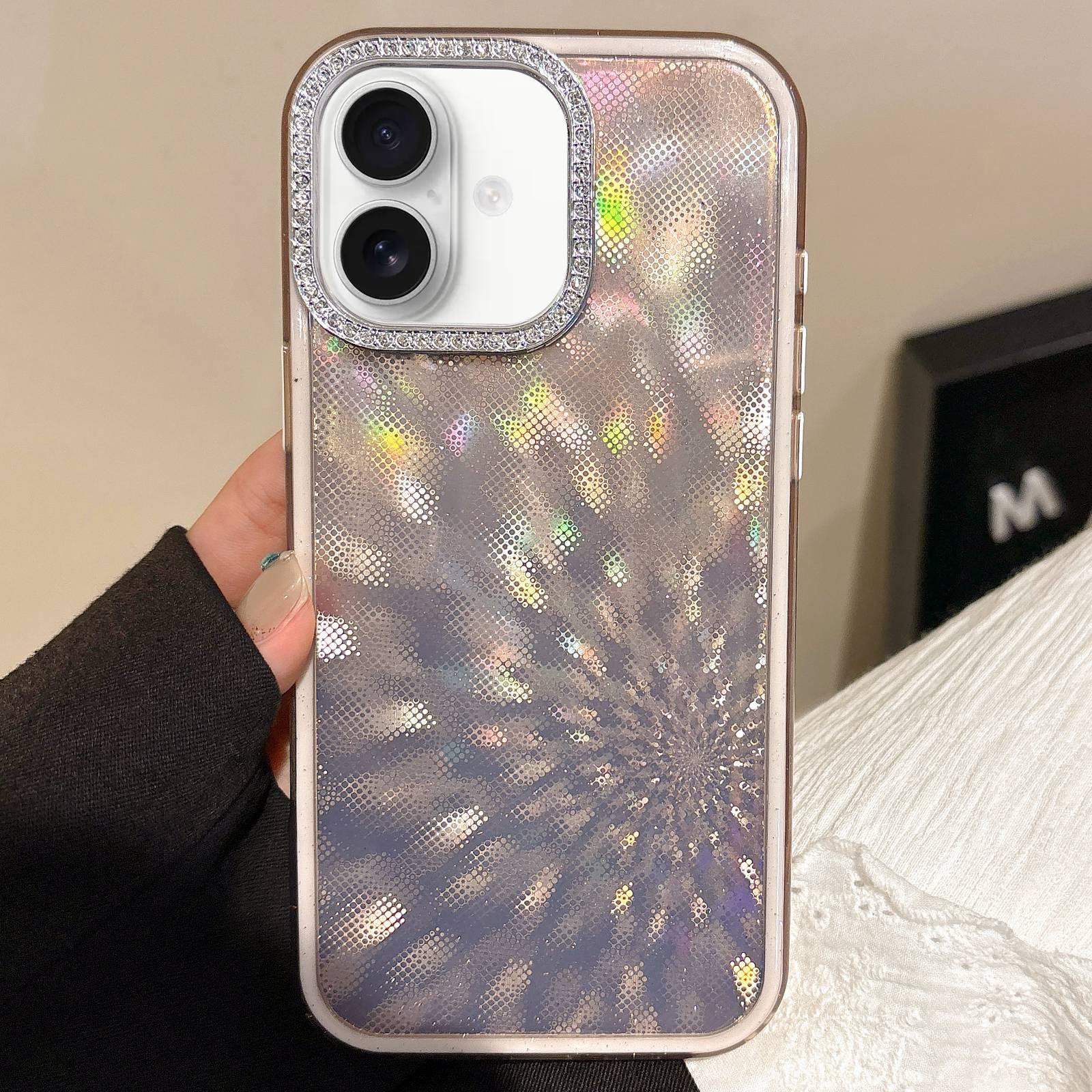 For iPhone 16 Plus Diamond Lens Frame Glare PC Hybrid TPU Phone Case(Gold) - Shopkiz.com