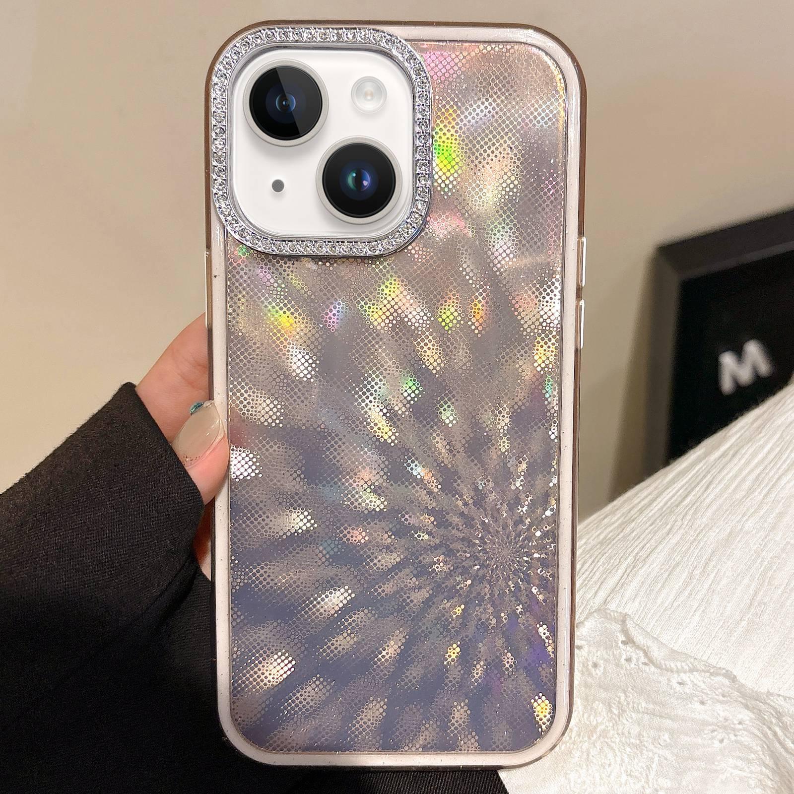 For iPhone 14 Diamond Lens Frame Glare PC Hybrid TPU Phone Case(Gold) - Shopkiz.com