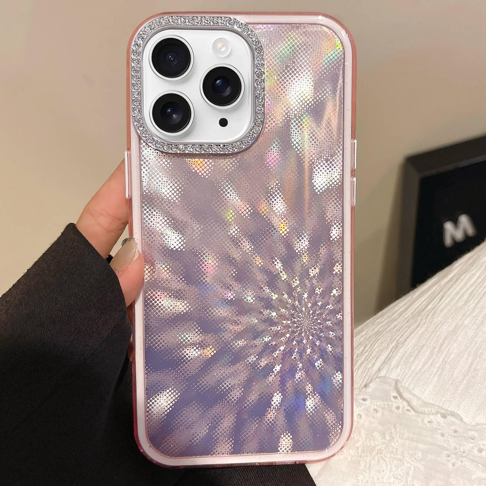 For iPhone 11 Pro Max Diamond Lens Frame Glare PC Hybrid TPU Phone Case(Pink) - Shopkiz.com