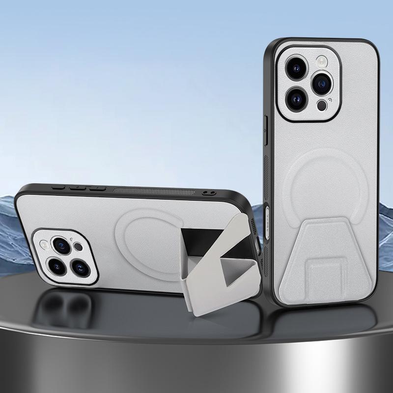 For iPhone 16 Pro Sheepskin Texture MagSafe Magnetic Invisible Holder Integrated Phone Case(White) - Shopkiz.com