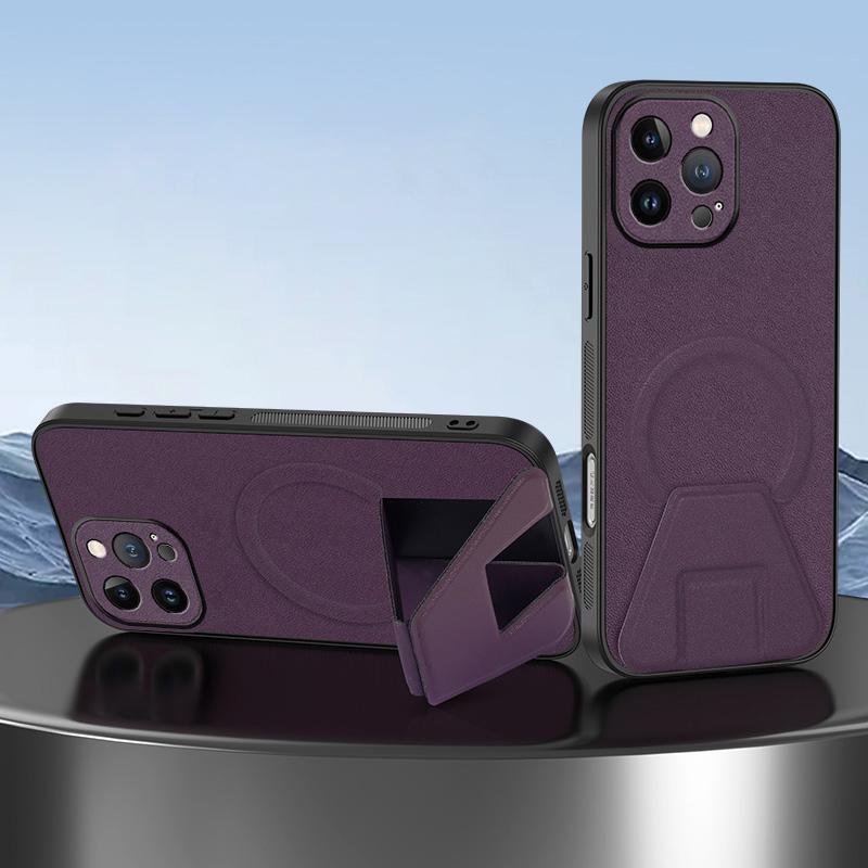 For iPhone 15 Pro Sheepskin Texture MagSafe Magnetic Invisible Holder Integrated Phone Case(Purple) - Shopkiz.com