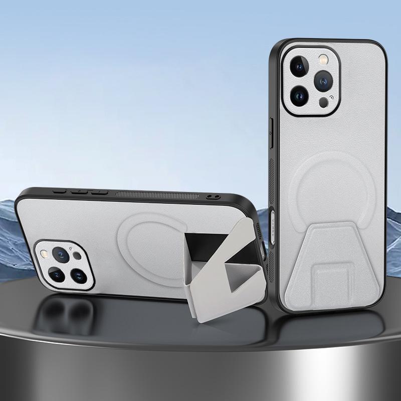 For iPhone 14 Pro Max Sheepskin Texture MagSafe Magnetic Invisible Holder Integrated Phone Case(White) - Shopkiz.com
