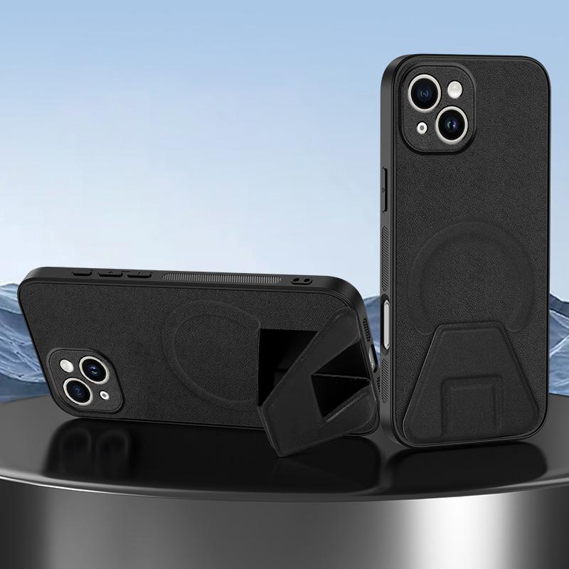 For iPhone 13 Sheepskin Texture MagSafe Magnetic Invisible Holder Integrated Phone Case(Black) - Shopkiz.com