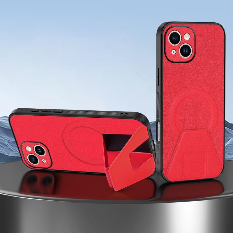 For iPhone 13 Sheepskin Texture MagSafe Magnetic Invisible Holder Integrated Phone Case(Red) - Shopkiz.com