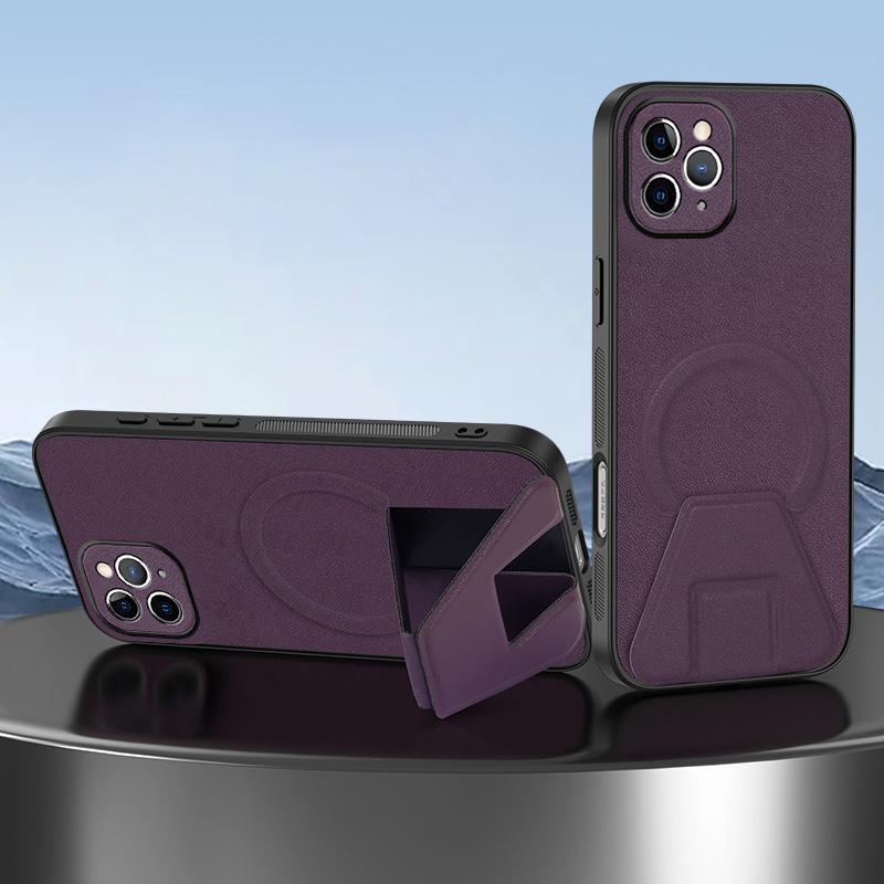 For iPhone 11 Pro Sheepskin Texture MagSafe Magnetic Invisible Holder Integrated Phone Case(Purple) - Shopkiz.com