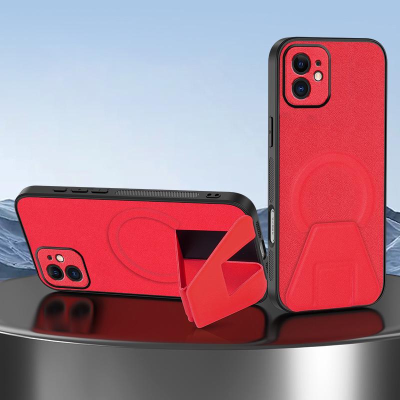 For iPhone 11 Sheepskin Texture MagSafe Magnetic Invisible Holder Integrated Phone Case(Red) - Shopkiz.com