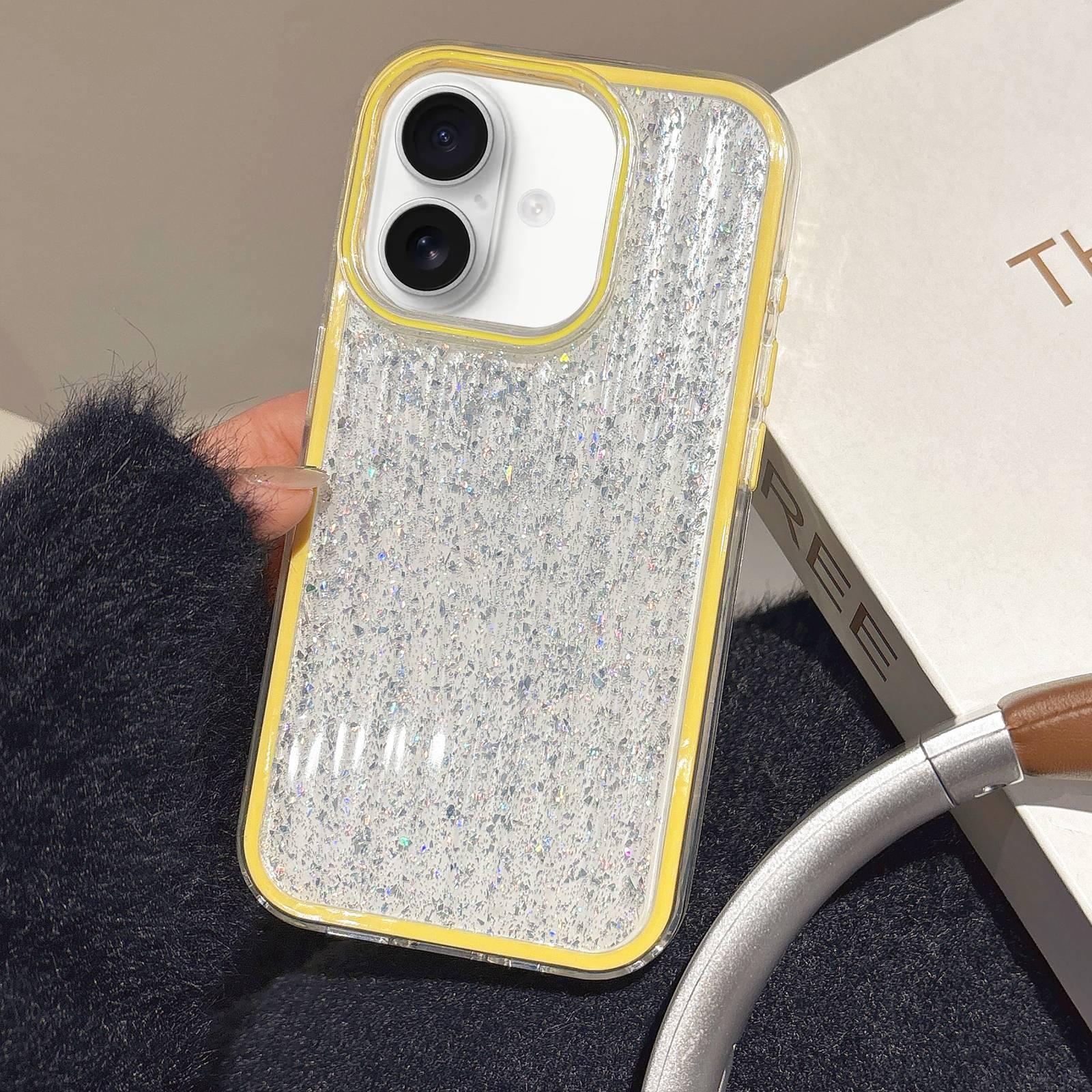 For iPhone 16 Glitter Corrugated PC Hybrid TPU Phone Case(Yellow) - Shopkiz.com