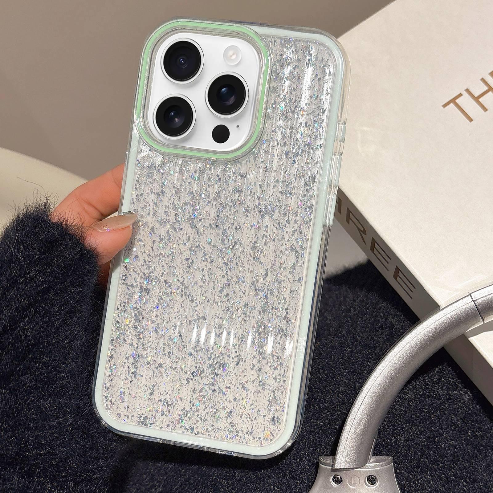 For iPhone 15 Pro Glitter Corrugated PC Hybrid TPU Phone Case(Green) - Shopkiz.com