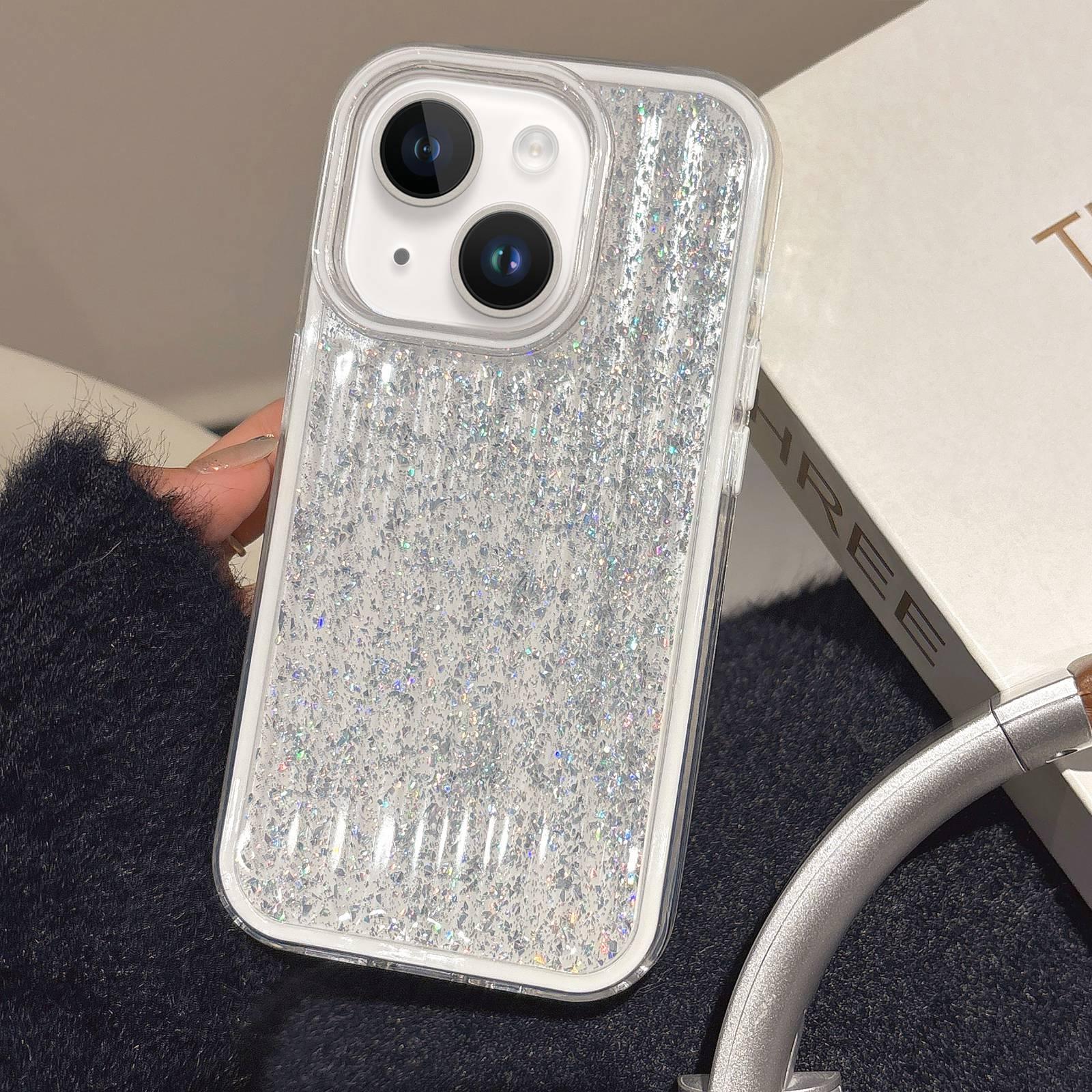 For iPhone 13 Glitter Corrugated PC Hybrid TPU Phone Case(White) - Shopkiz.com
