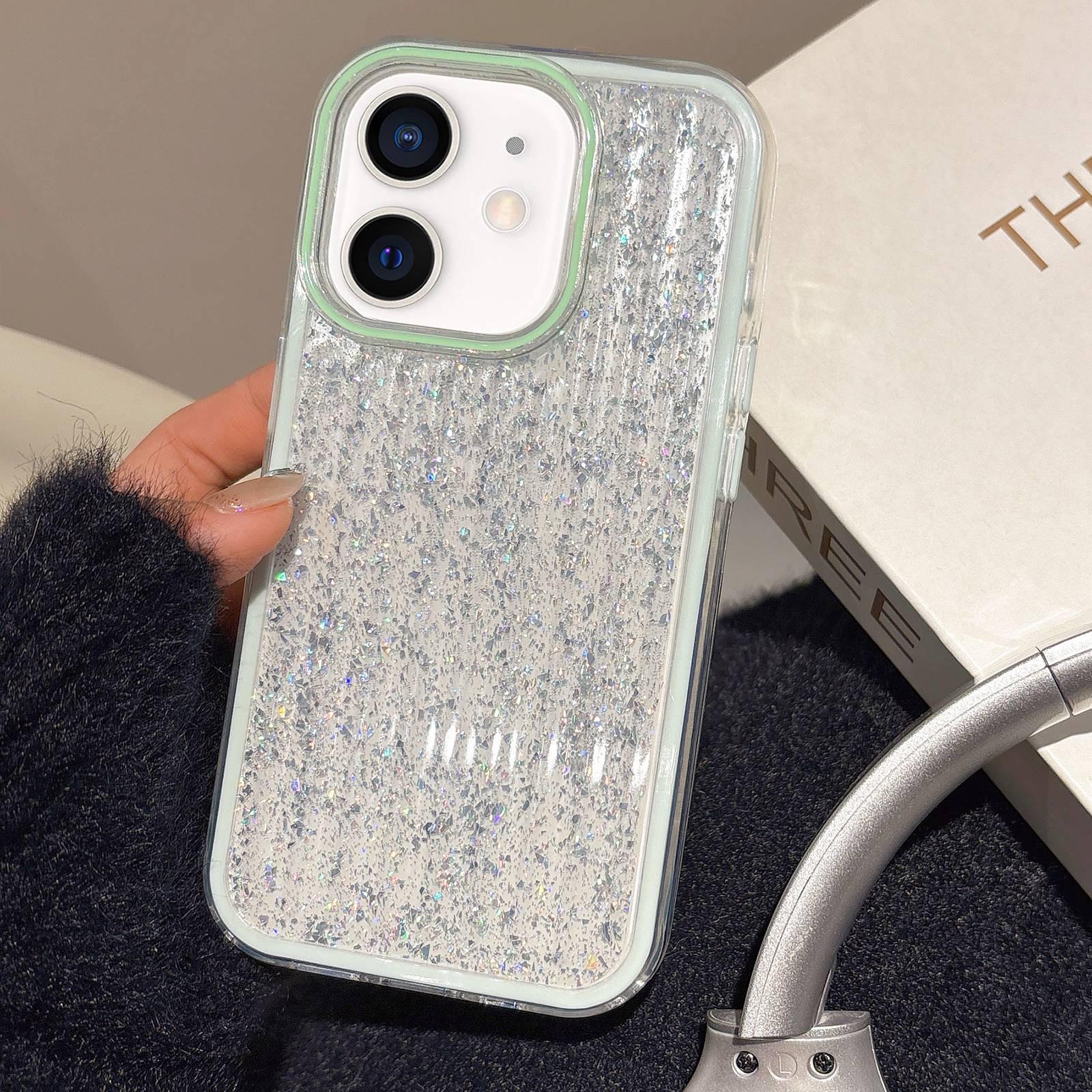 For iPhone 12 Glitter Corrugated PC Hybrid TPU Phone Case(Green) - Shopkiz.com