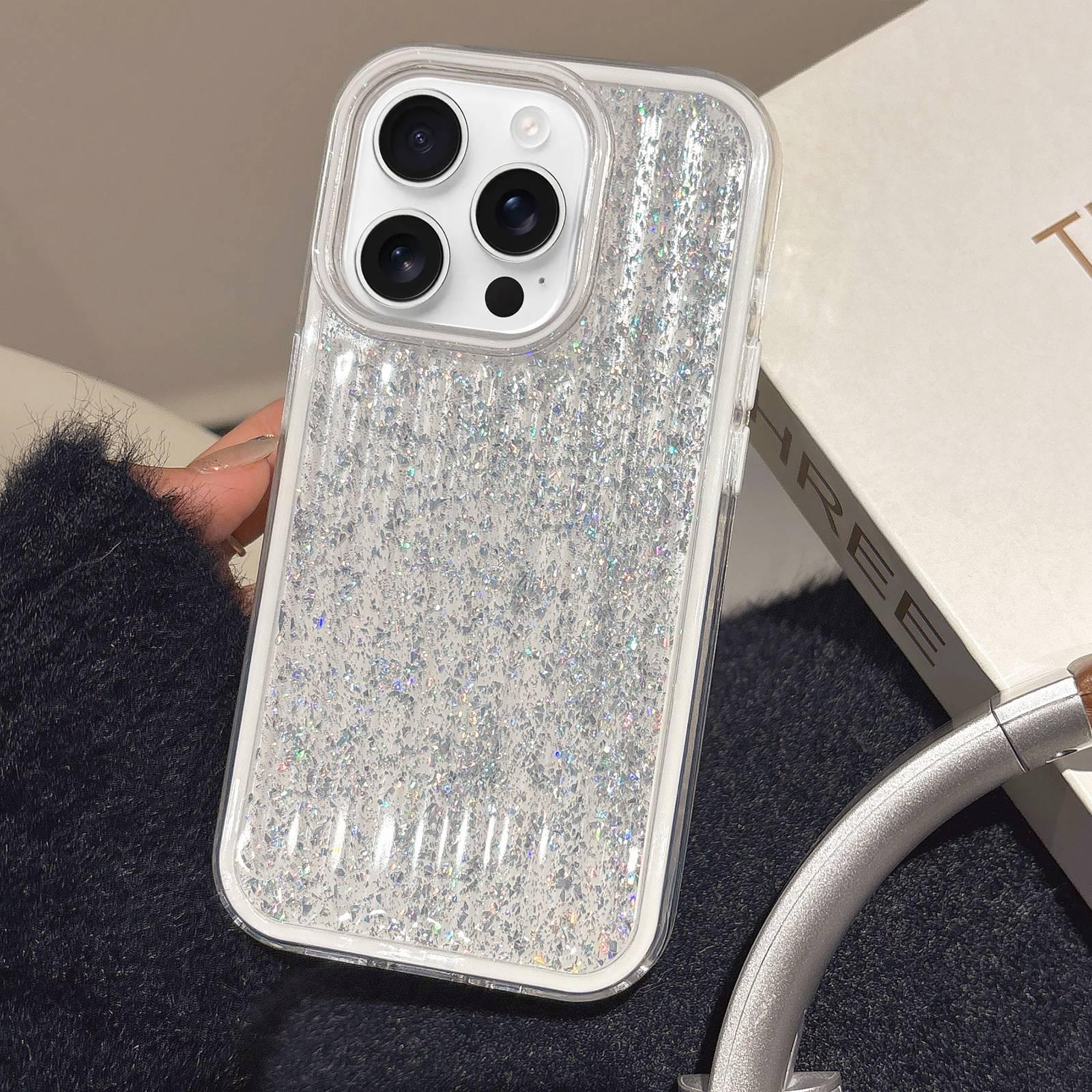 For iPhone 12 Pro Max Glitter Corrugated PC Hybrid TPU Phone Case(White) - Shopkiz.com