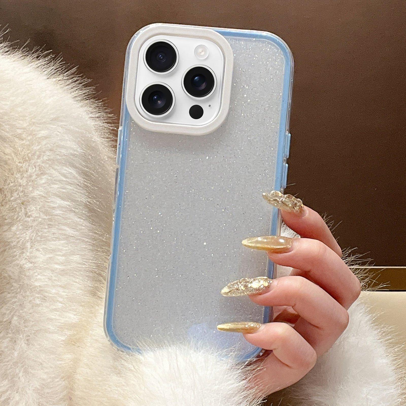 For iPhone 14 Pro Glitter Contrast Color PC Hybrid TPU Phone Case(Blue White) - Shopkiz.com