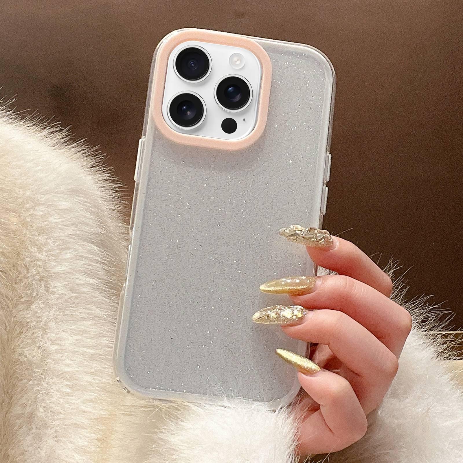 For iPhone 12 Pro Glitter Contrast Color PC Hybrid TPU Phone Case(White Pink) - Shopkiz.com