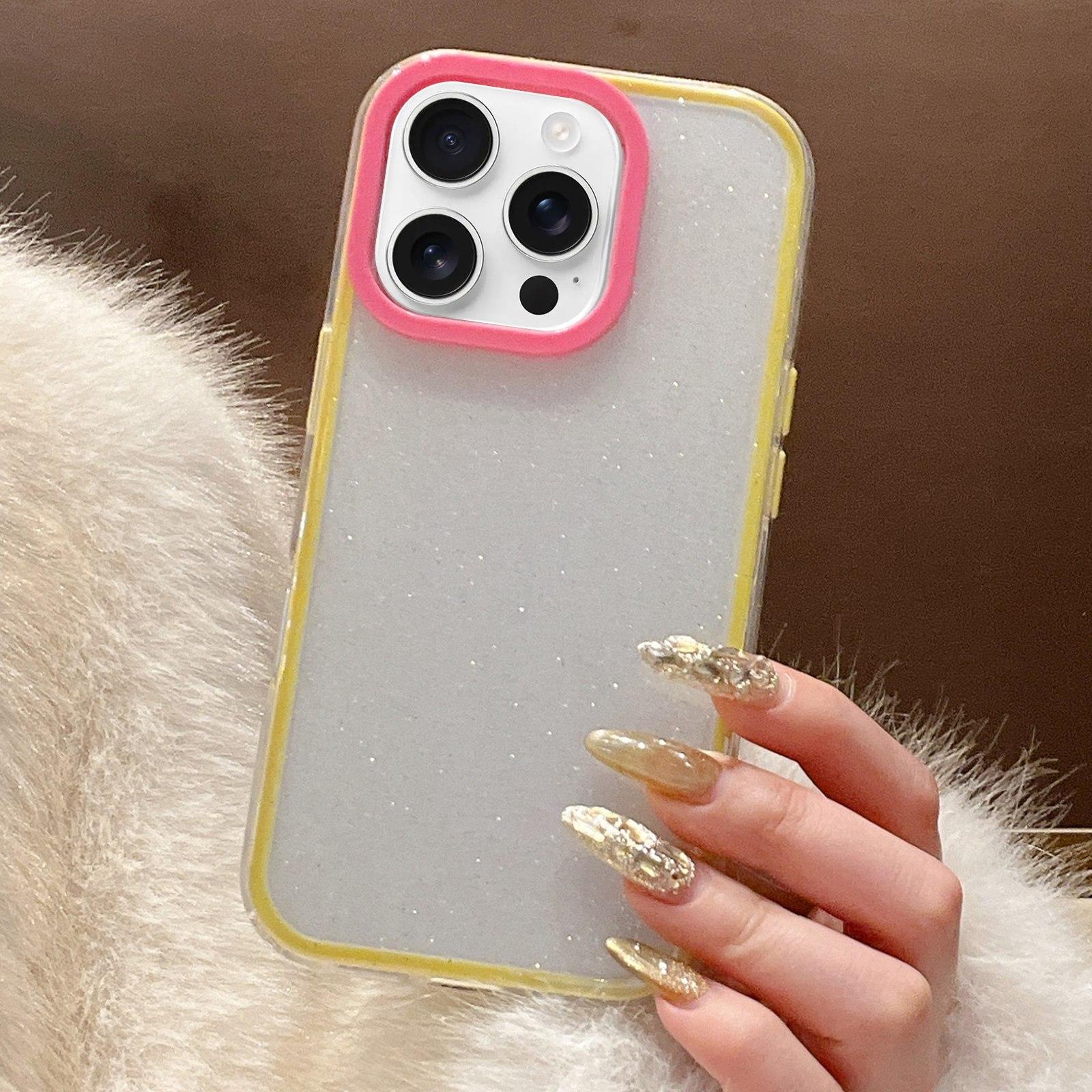 For iPhone 12 Pro Max Glitter Contrast Color PC Hybrid TPU Phone Case(Yellow Rose Red) - Shopkiz.com
