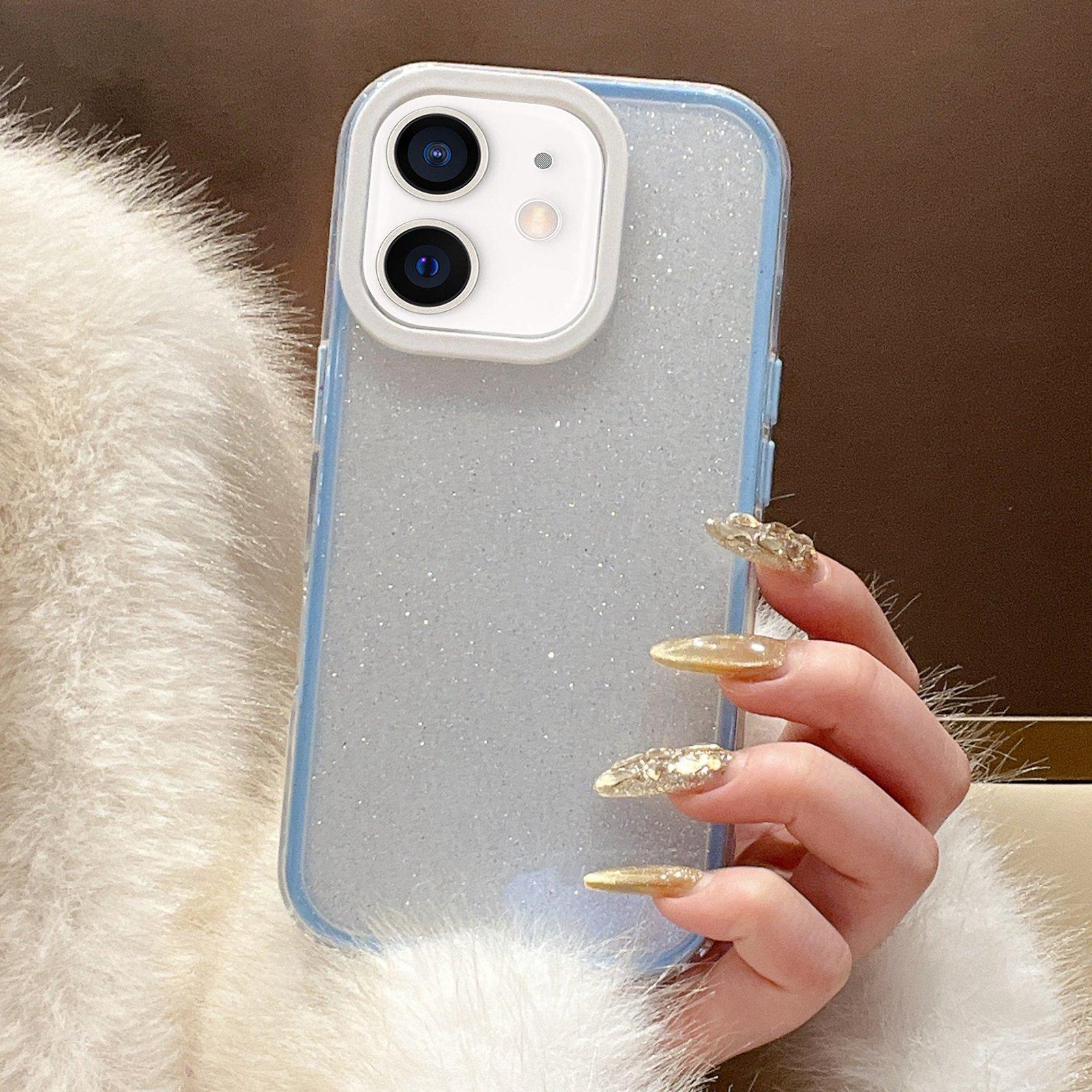 For iPhone 11 Glitter Contrast Color PC Hybrid TPU Phone Case(Blue White) - Shopkiz.com