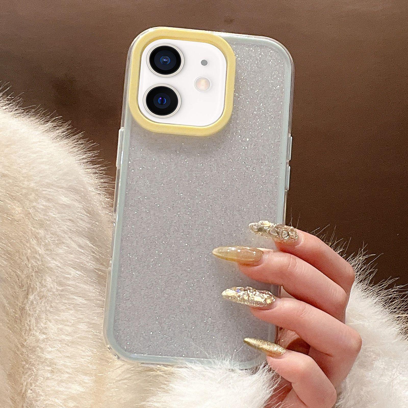 For iPhone 11 Glitter Contrast Color PC Hybrid TPU Phone Case(White Yellow) - Shopkiz.com