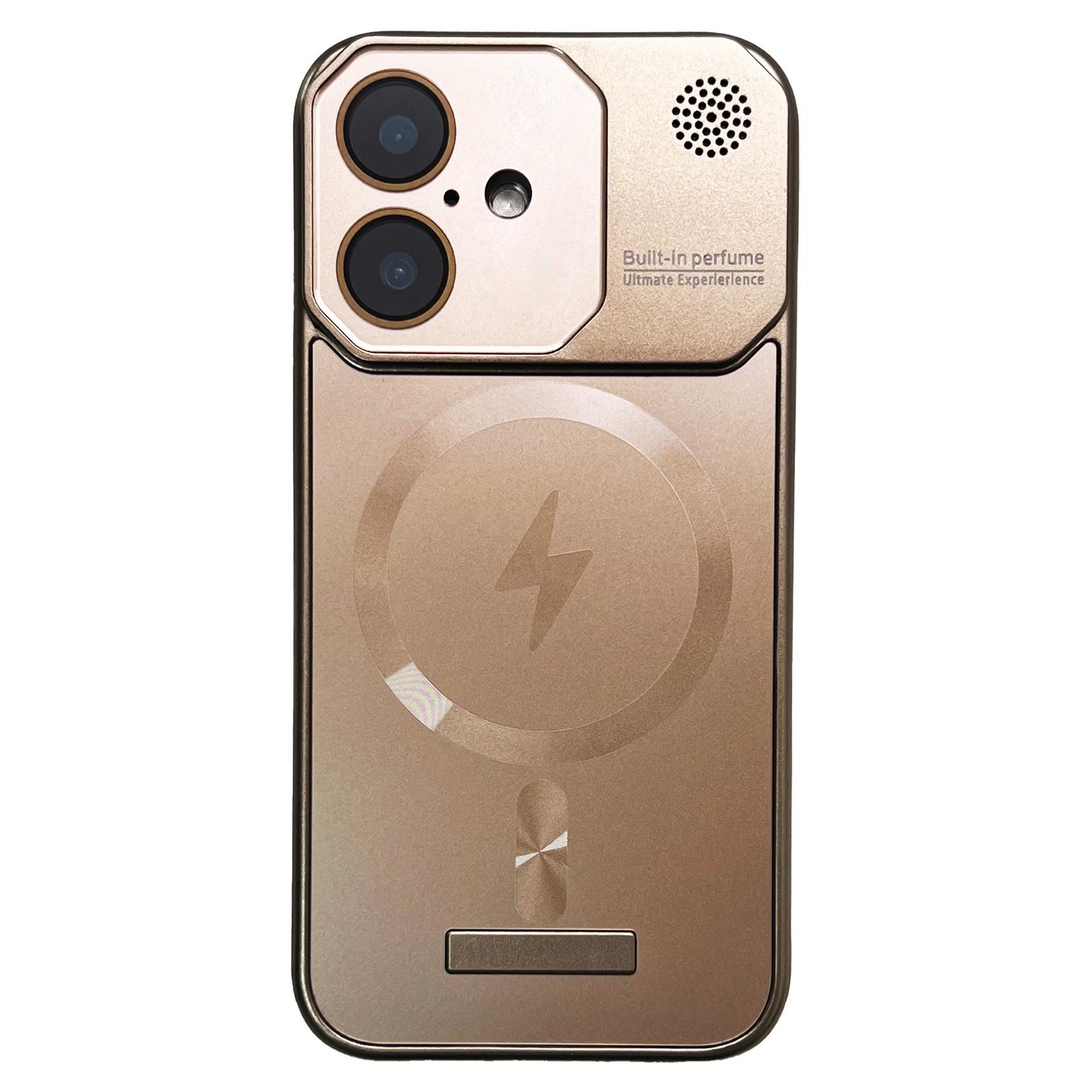For iPhone 16 Frameless Aromatherapy MagSafe Magnetic PC Phone Case(Gold) - Shopkiz.com