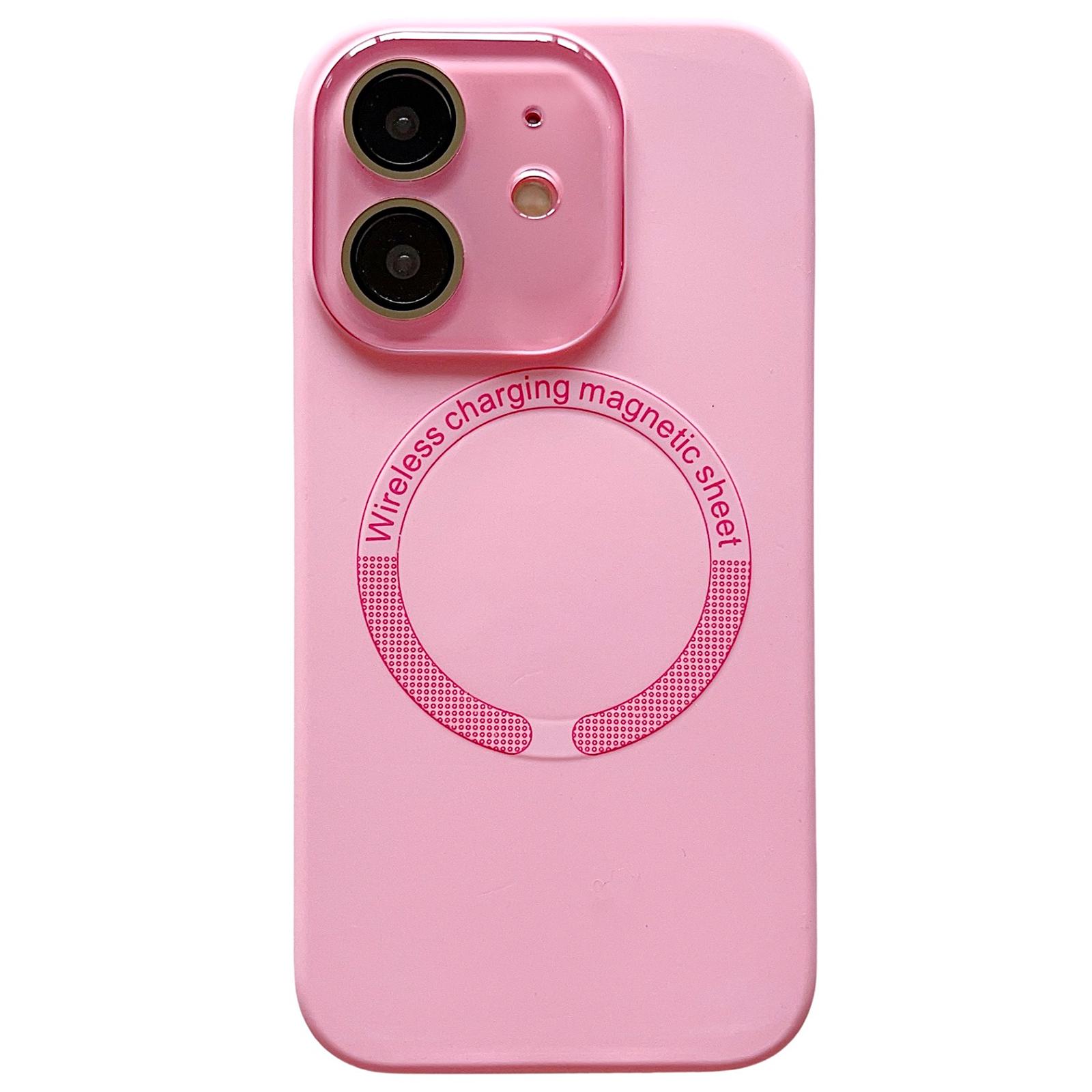 For iPhone 12 Small Window Acrylic Glass Lens MagSafe Silicone Phone Case(Rose Pink) - Shopkiz.com