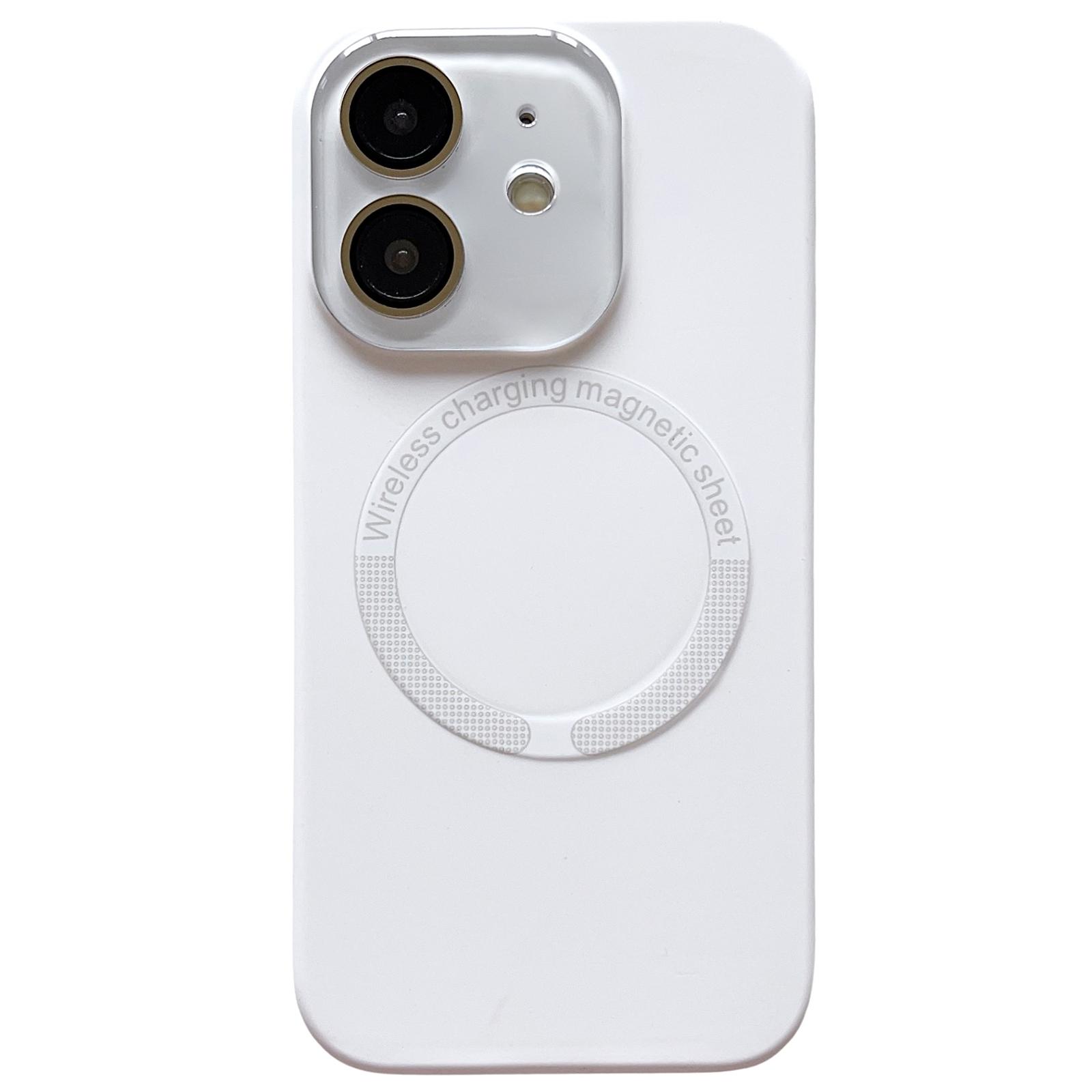 For iPhone 12 Small Window Acrylic Glass Lens MagSafe Silicone Phone Case(White) - Shopkiz.com