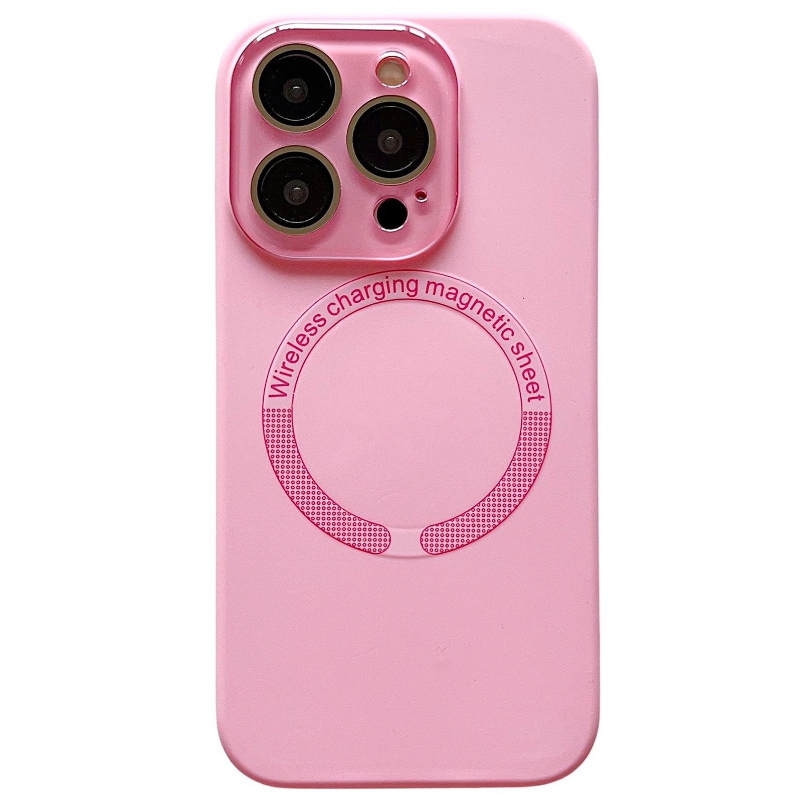 For iPhone 12 Pro Max Small Window Acrylic Glass Lens MagSafe Silicone Phone Case(Rose Pink) - Shopkiz.com