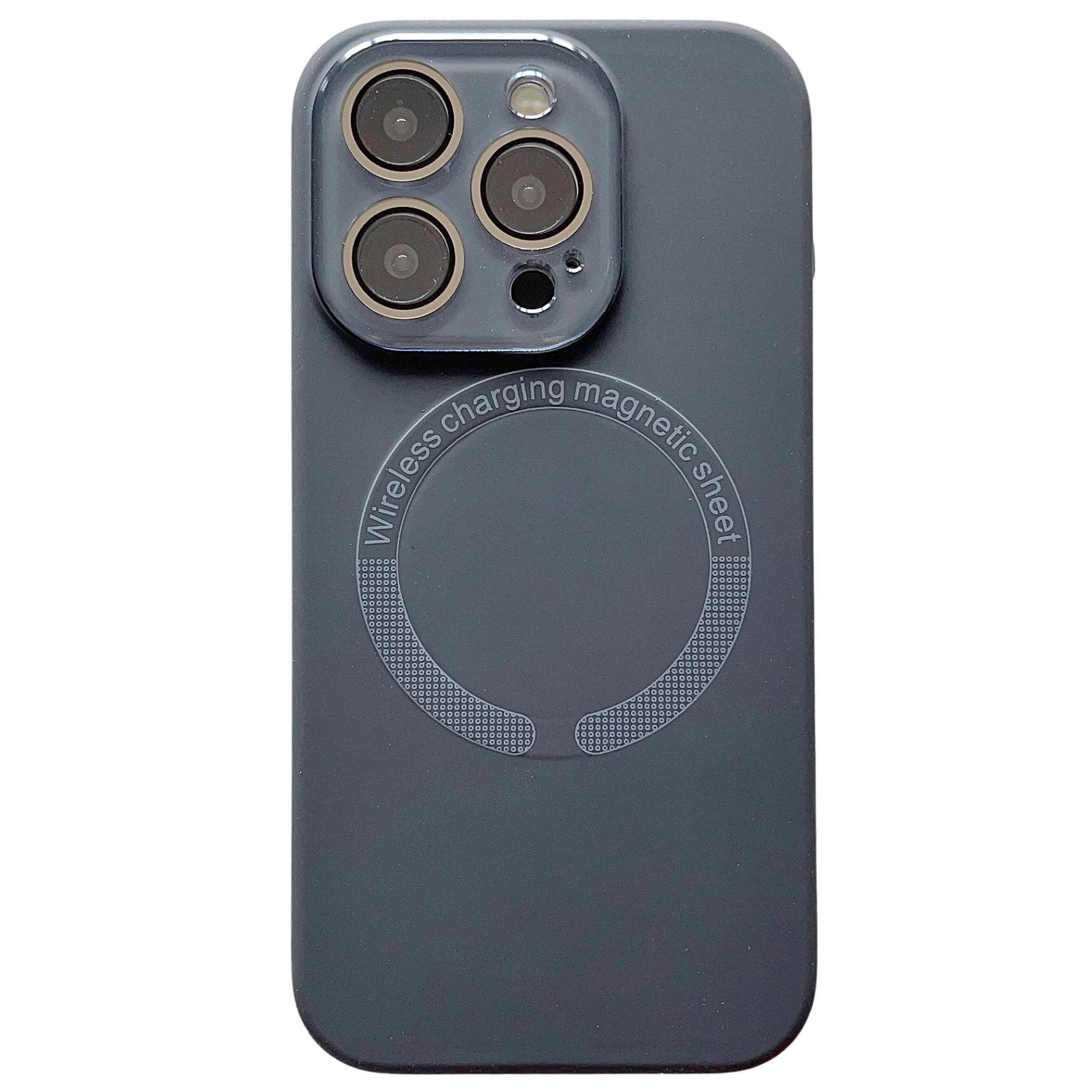 For iPhone 12 Pro Max Small Window Acrylic Glass Lens MagSafe Silicone Phone Case(Carbon Black) - Shopkiz.com