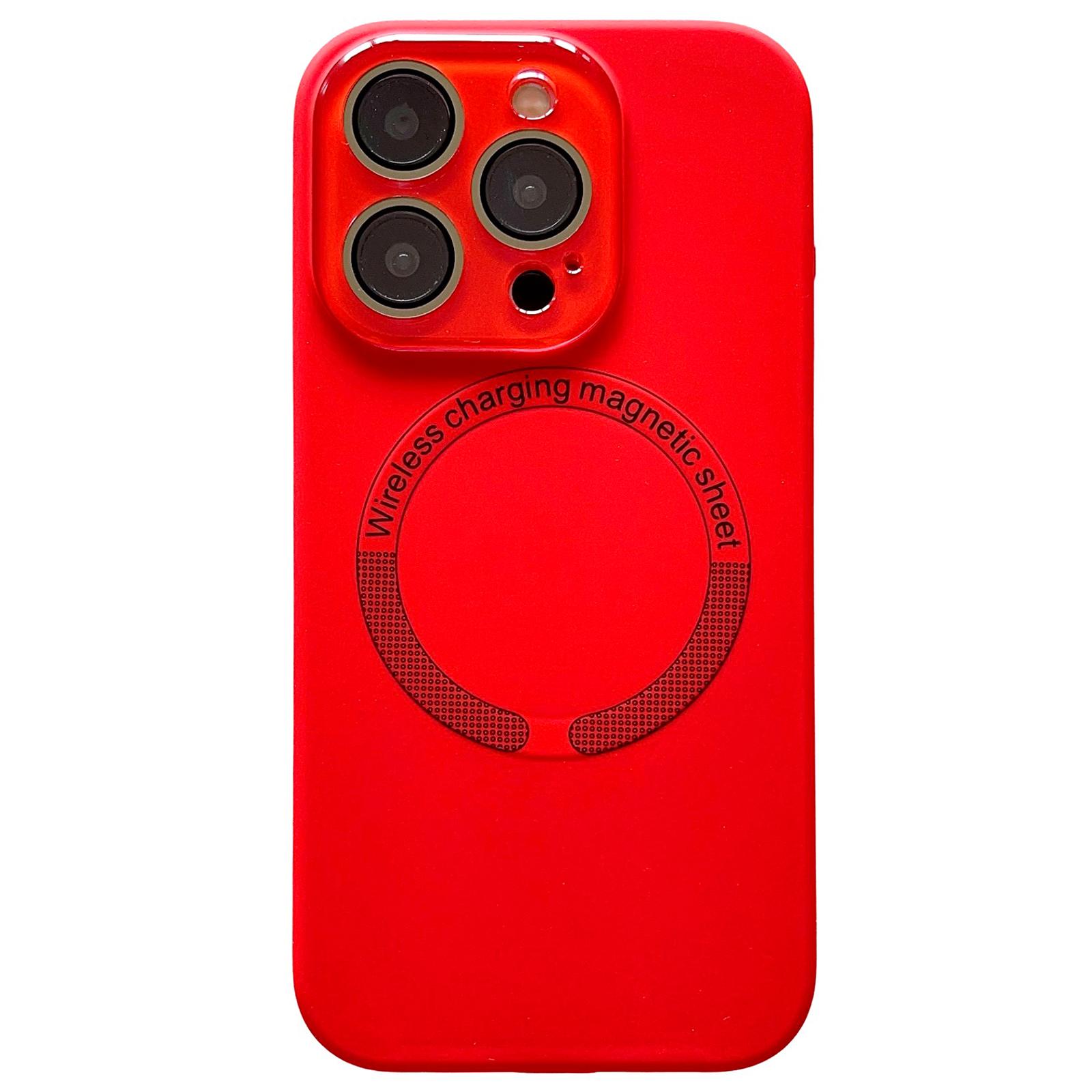 For iPhone 12 Pro Max Small Window Acrylic Glass Lens MagSafe Silicone Phone Case(Red) - Shopkiz.com