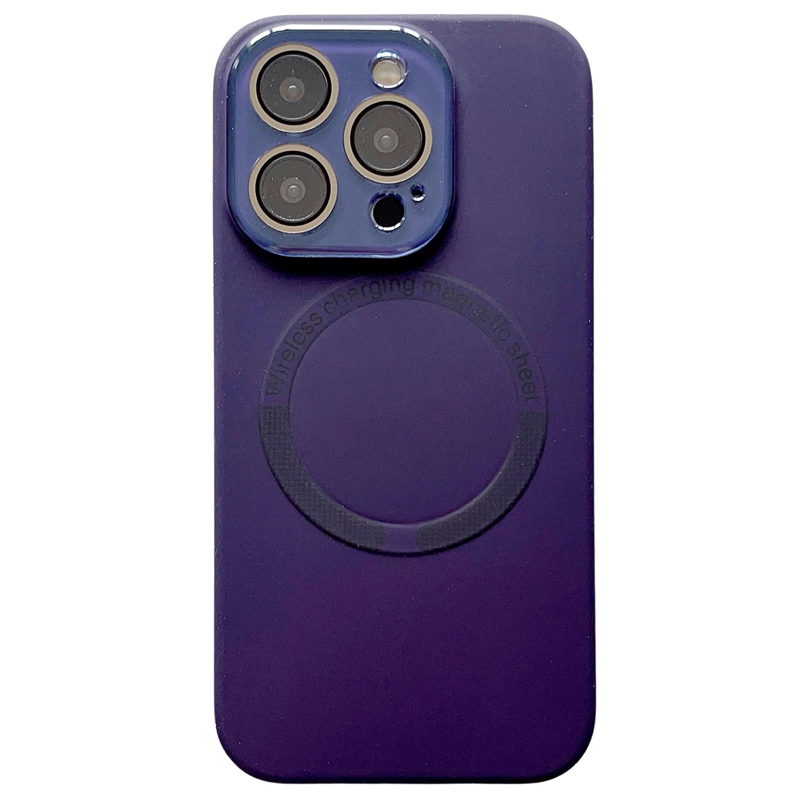 For iPhone 12 Pro Max Small Window Acrylic Glass Lens MagSafe Silicone Phone Case(Dark Purple) - Shopkiz.com