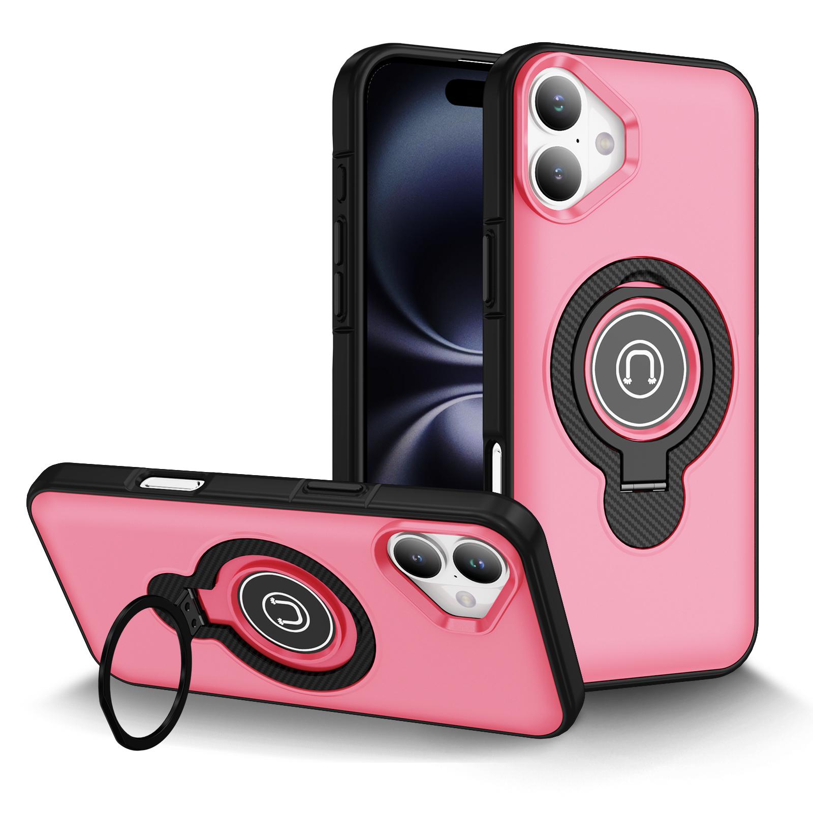 For iPhone 16 Plus Ring Holder Magnetic Phone Case(Bright Pink) - Shopkiz.com