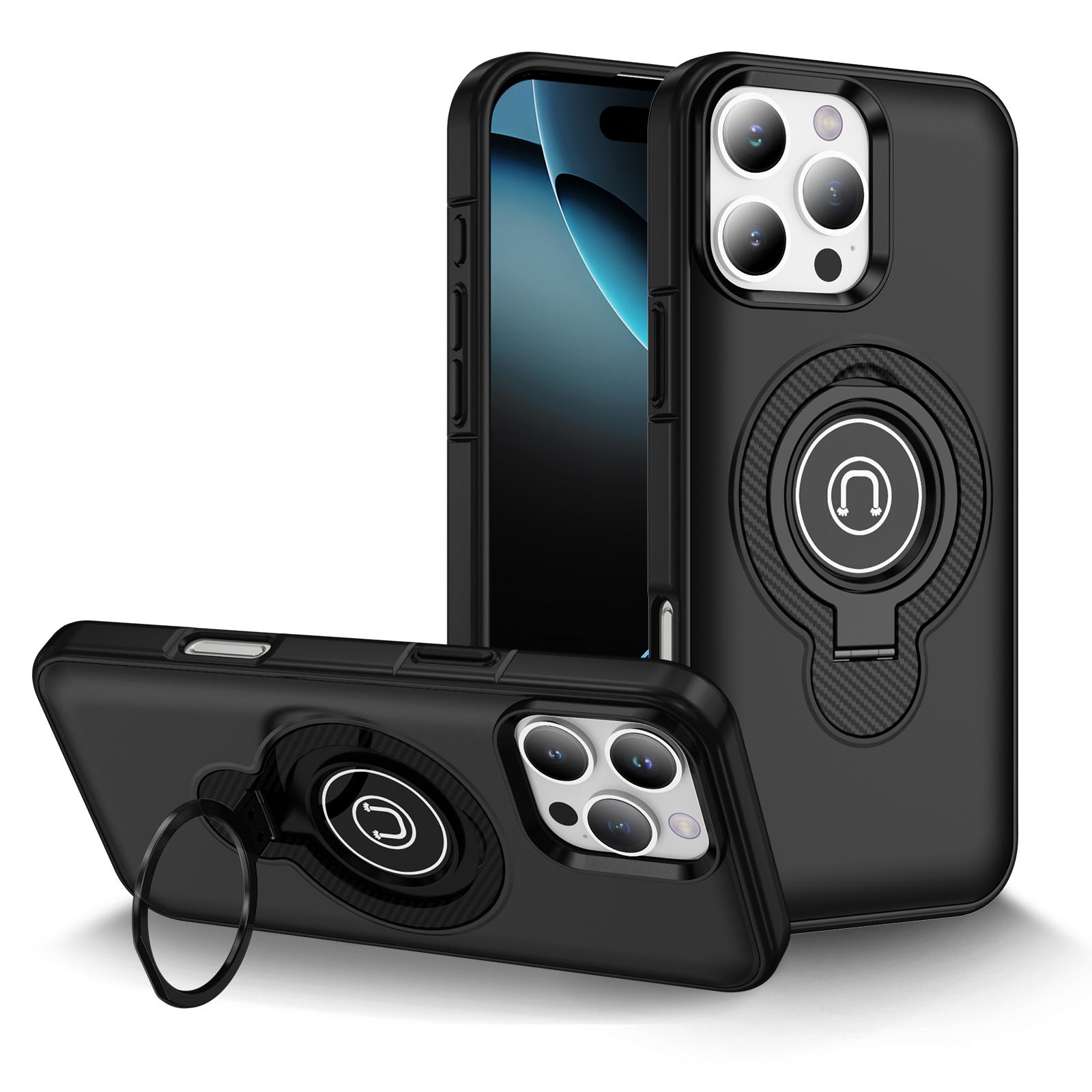 For iPhone 16 Pro Max Ring Holder Magnetic Phone Case(Black) - Shopkiz.com