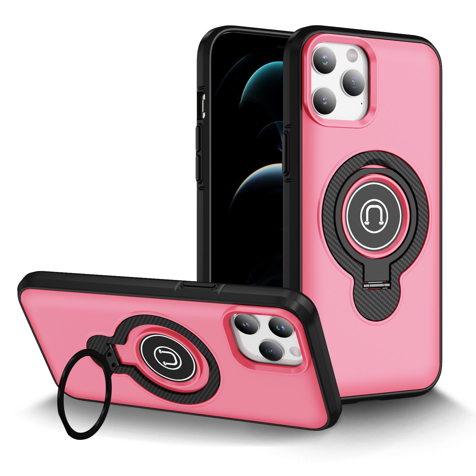 For iPhone 12 Pro Ring Holder Magnetic Phone Case(Bright Pink) - Shopkiz.com