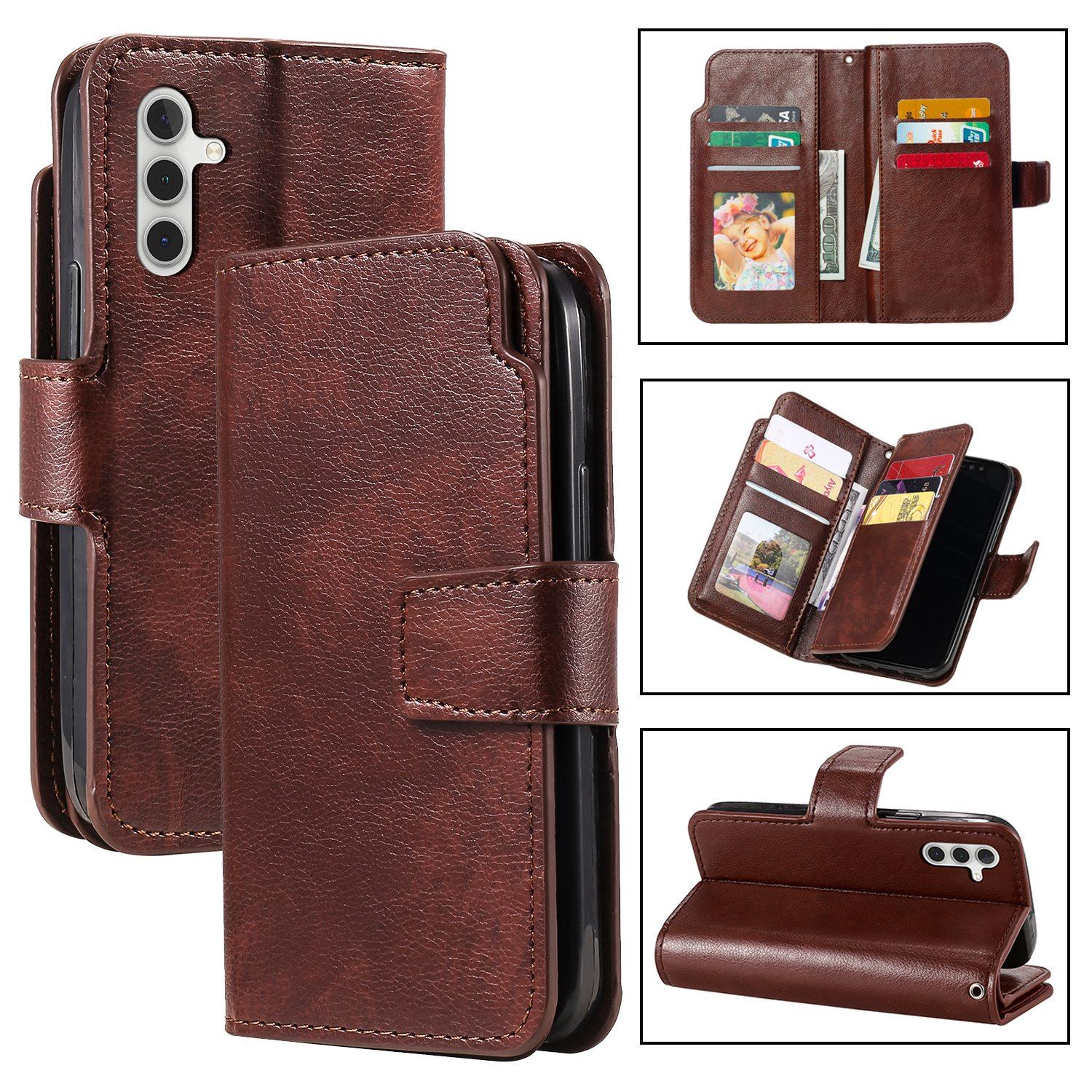 For Galaxy A18 / A17 4G / 5G Tri-Fold 9-Card Wallets Leather Phone Case(Brown) - Shopkiz.com
