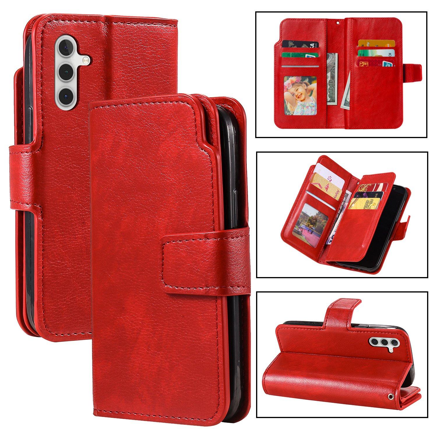 For Galaxy A57 5G Tri-Fold 9-Card Wallets Leather Phone Case(Red) - Shopkiz.com