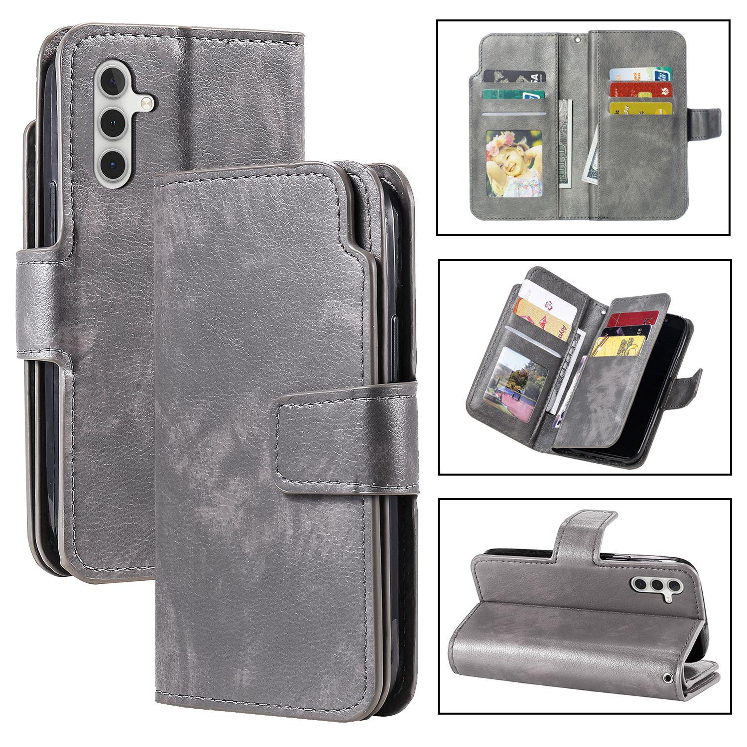 For Galaxy A57 5G Tri-Fold 9-Card Wallets Leather Phone Case(Grey) - Shopkiz.com