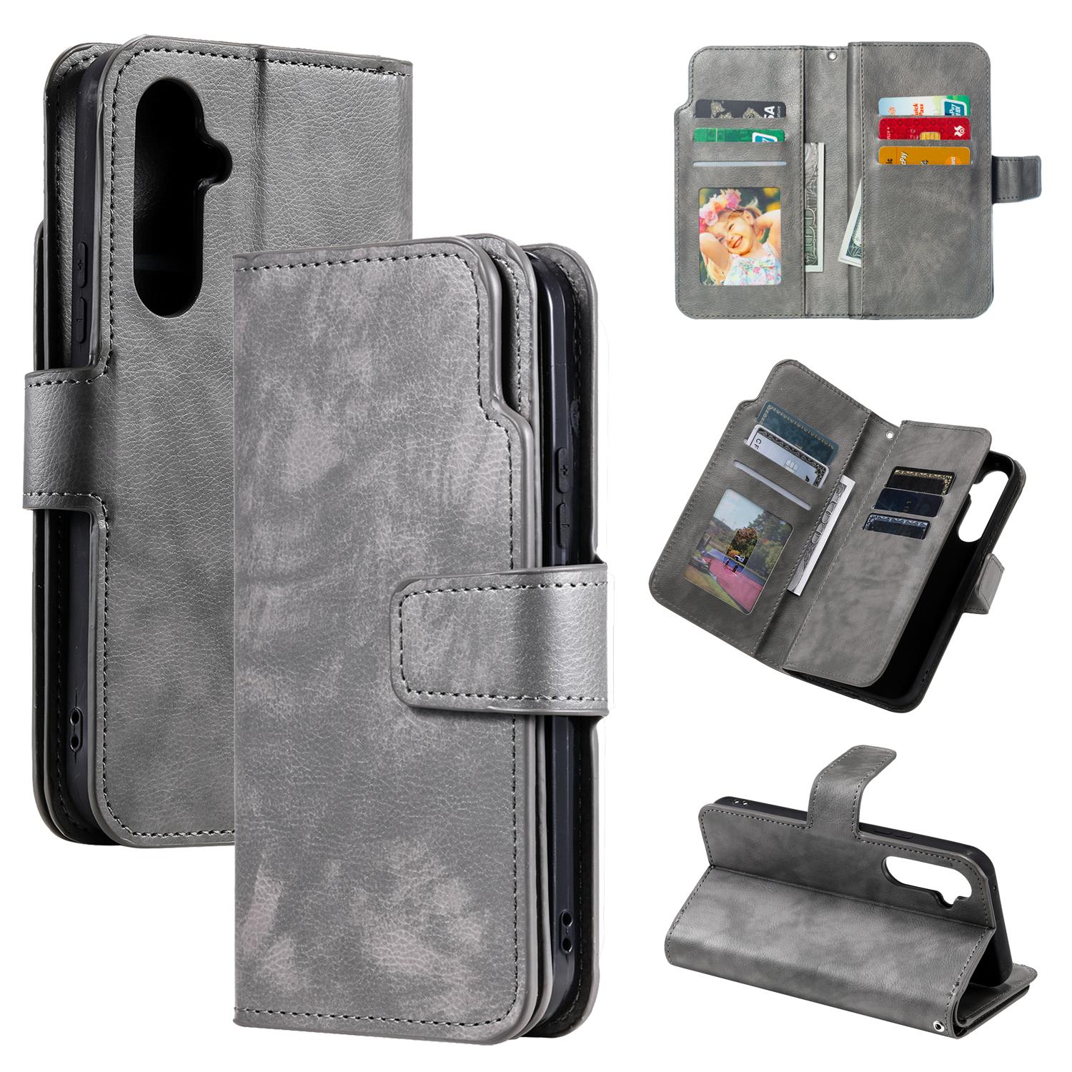 For Galaxy S25 FE 5G Tri-Fold 9-Card Wallets Leather Phone Case(Grey) - Shopkiz.com