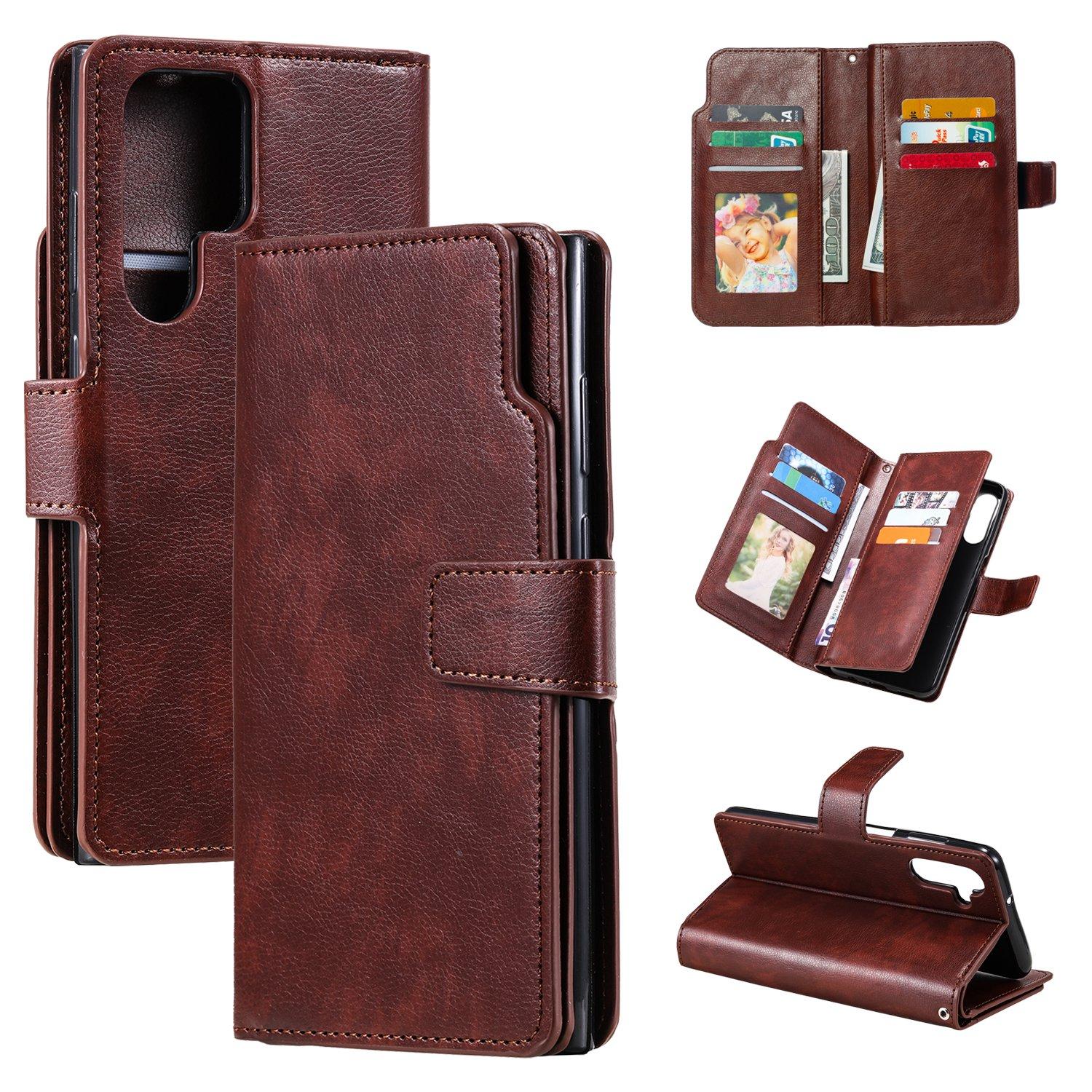For Galaxy S26 Ultra 5G Tri-Fold 9-Card Wallets Leather Phone Case(Brown) - Shopkiz.com