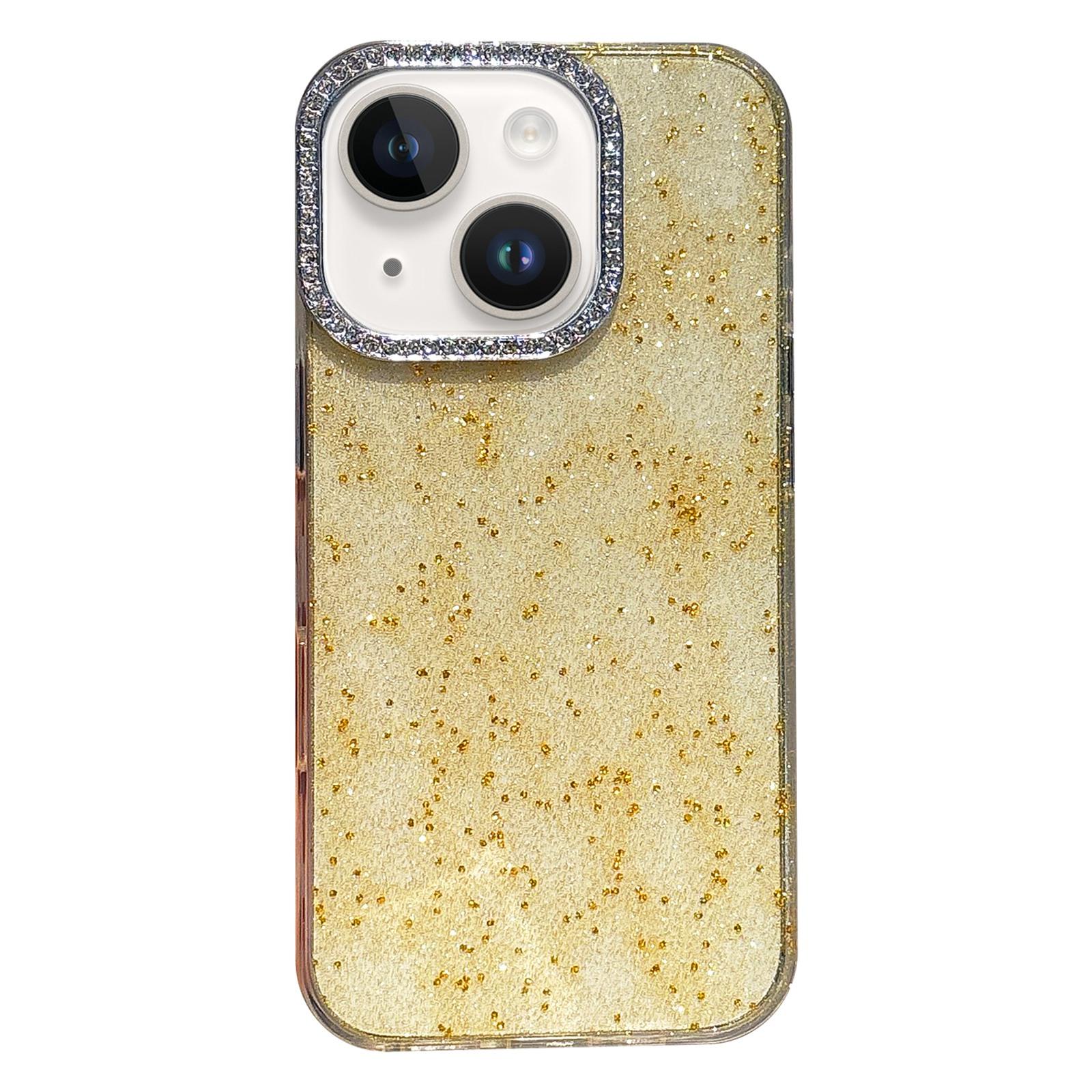 For iPhone 14 Diamond Frame Glitter PC Hybrid TPU Phone Case(Yellow) - Shopkiz.com
