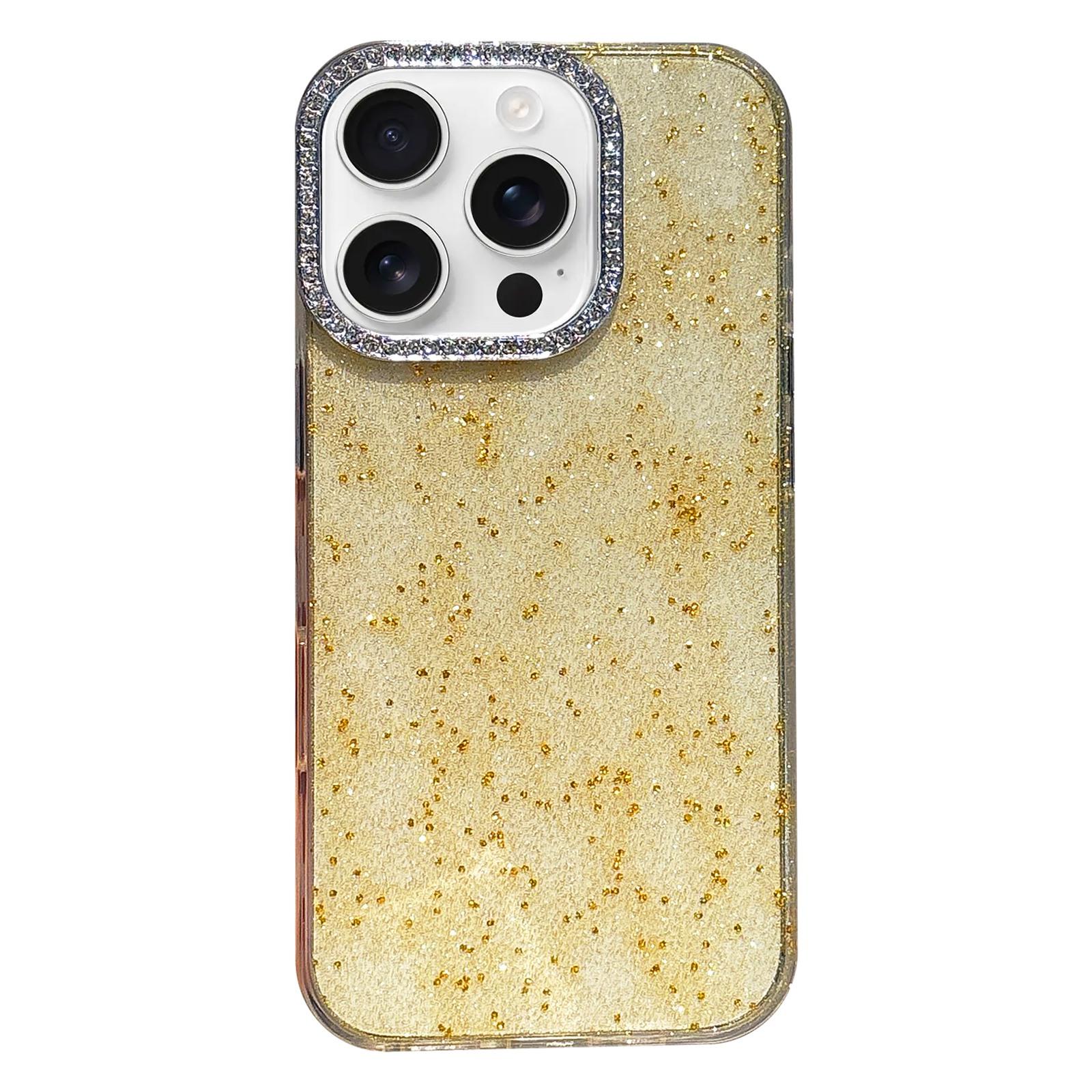 For iPhone 13 Pro Max Diamond Frame Glitter PC Hybrid TPU Phone Case(Yellow) - Shopkiz.com