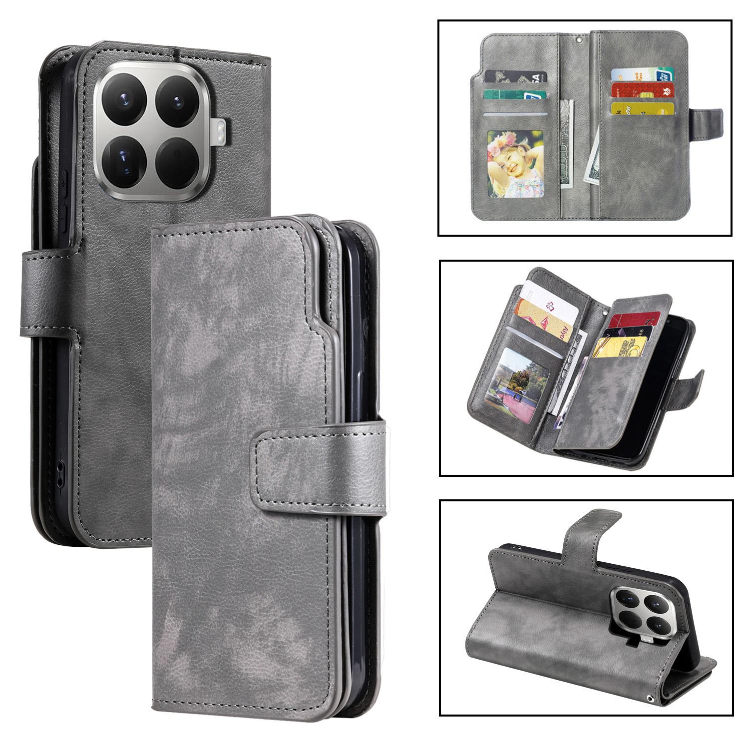 For Xiaomi 15T Pro 5G Tri-Fold 9-Card Wallets Leather Phone Case(Grey) - Shopkiz.com