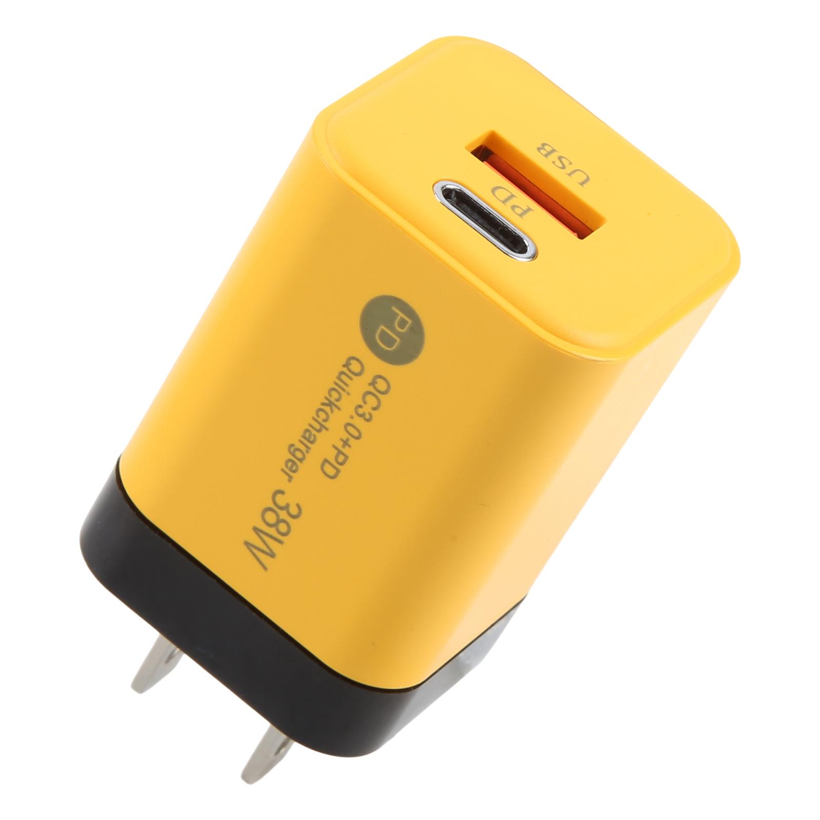KO-72 38W QC3.0 USB and USB-C / Type-C PD Quick Charger, US Plug(Yellow) - Shopkiz.com