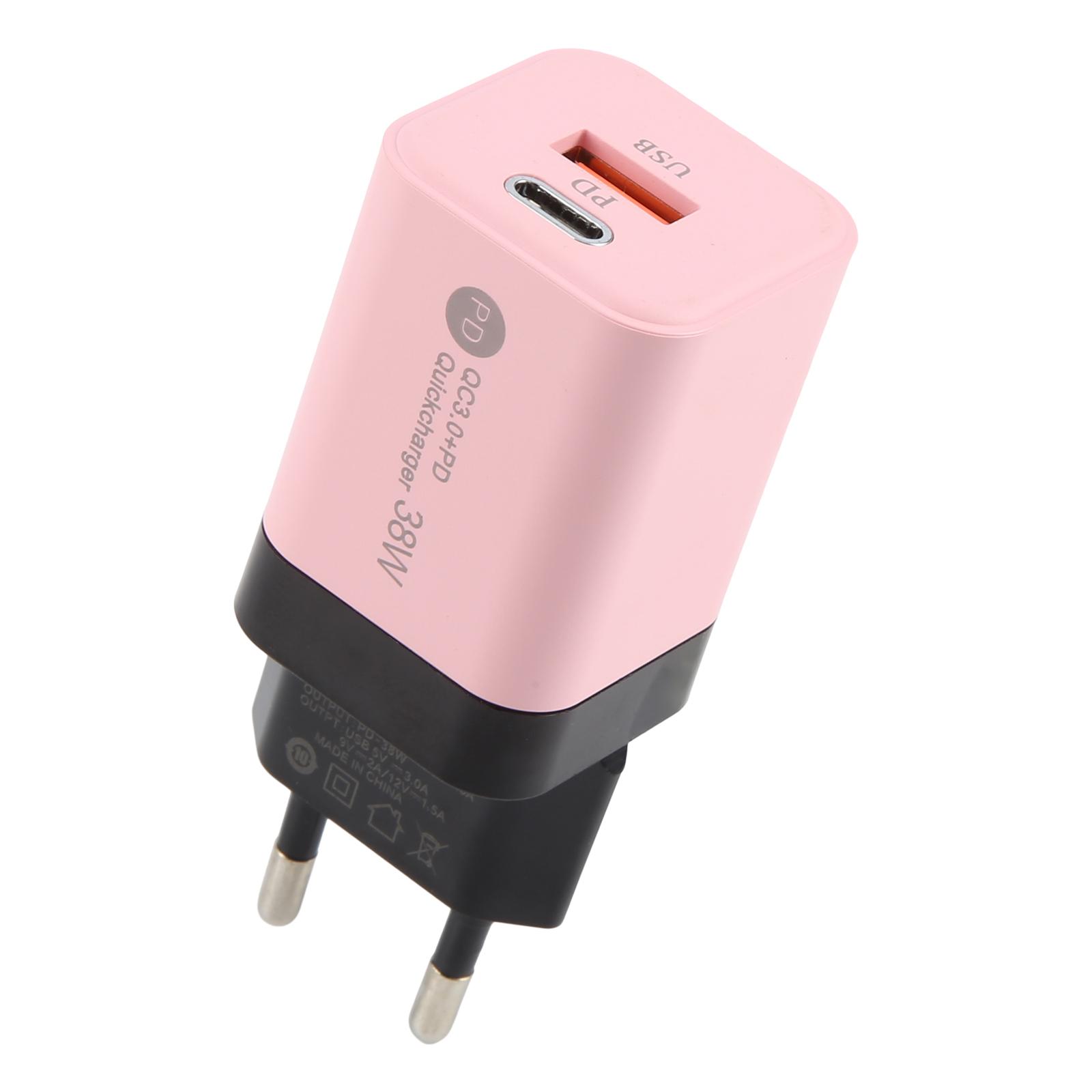 KO-72 38W QC3.0 USB and USB-C / Type-C PD Quick Charger, EU Plug(Pink) - Shopkiz.com