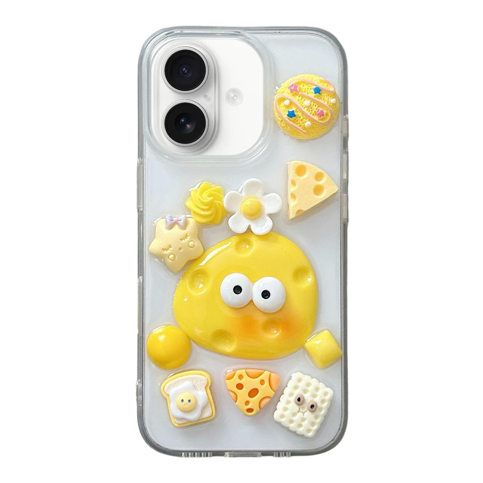 For iPhone 16 Epoxy Acrylic Hybrid TPU Phone Case(Cheese) - Shopkiz.com