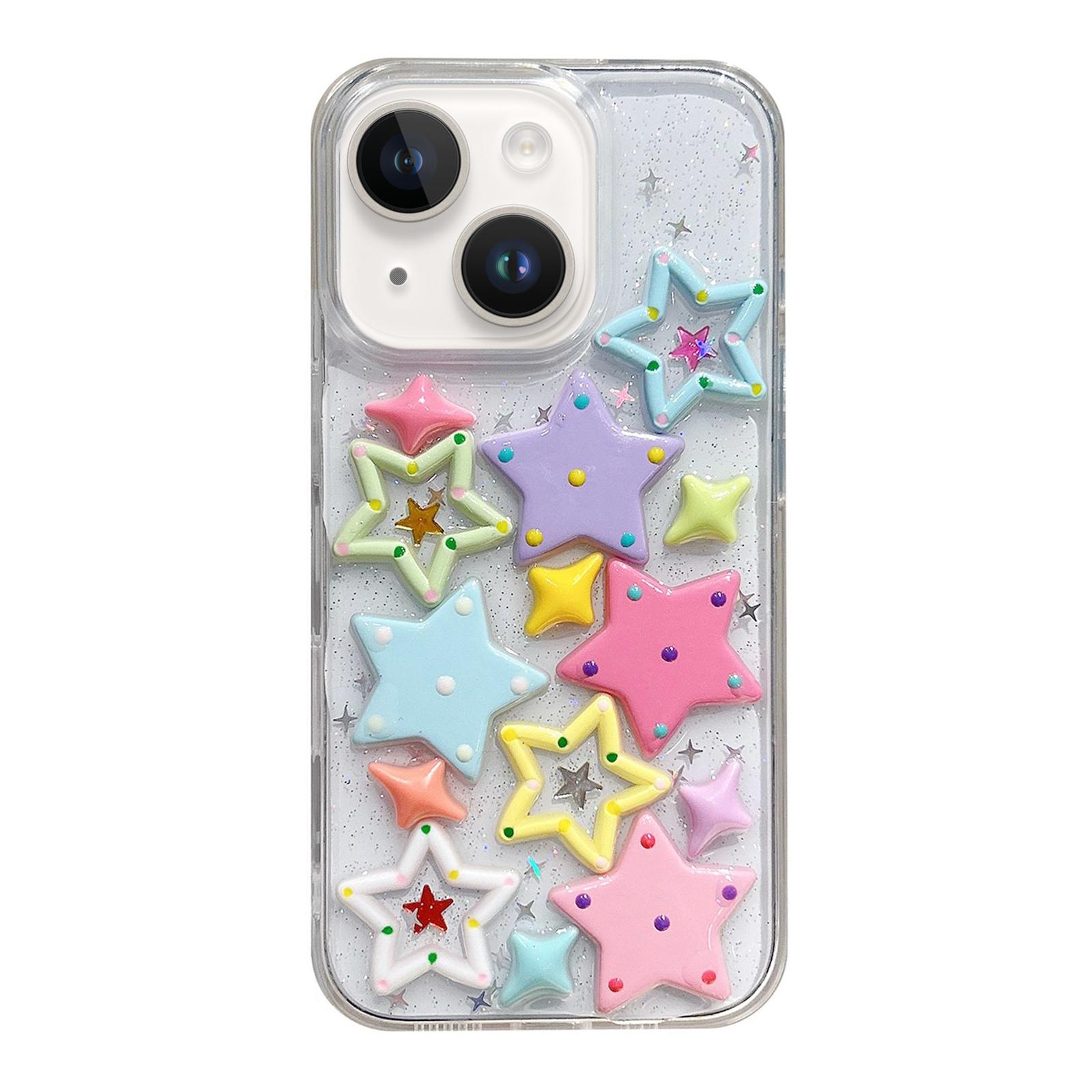 For iPhone 14 Plus Epoxy Acrylic Hybrid TPU Phone Case(Colorful Stars) - Shopkiz.com