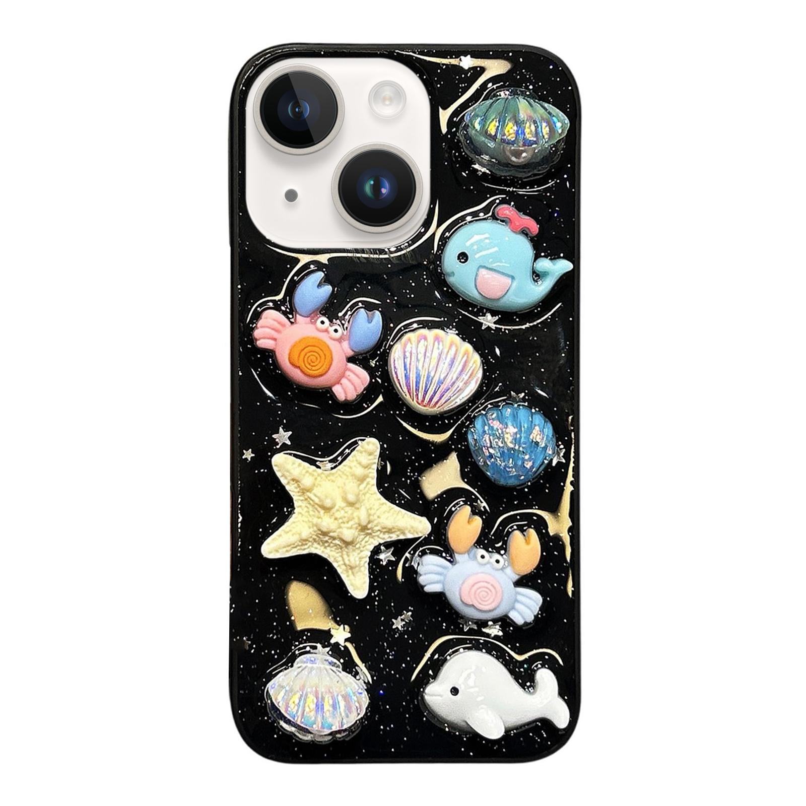 For iPhone 14 Epoxy Acrylic Hybrid TPU Phone Case(Ocean Shell Crab) - Shopkiz.com