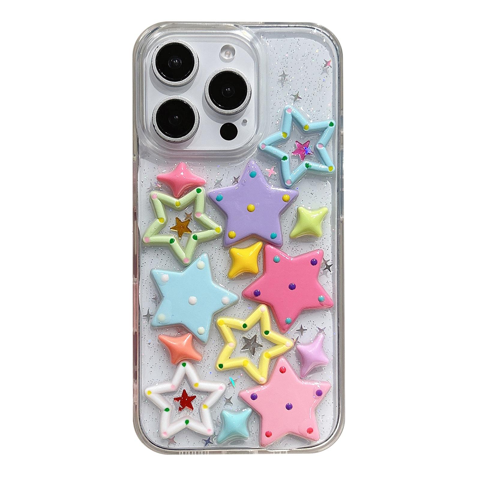 For iPhone 14 Pro Max Epoxy Acrylic Hybrid TPU Phone Case(Colorful Stars) - Shopkiz.com