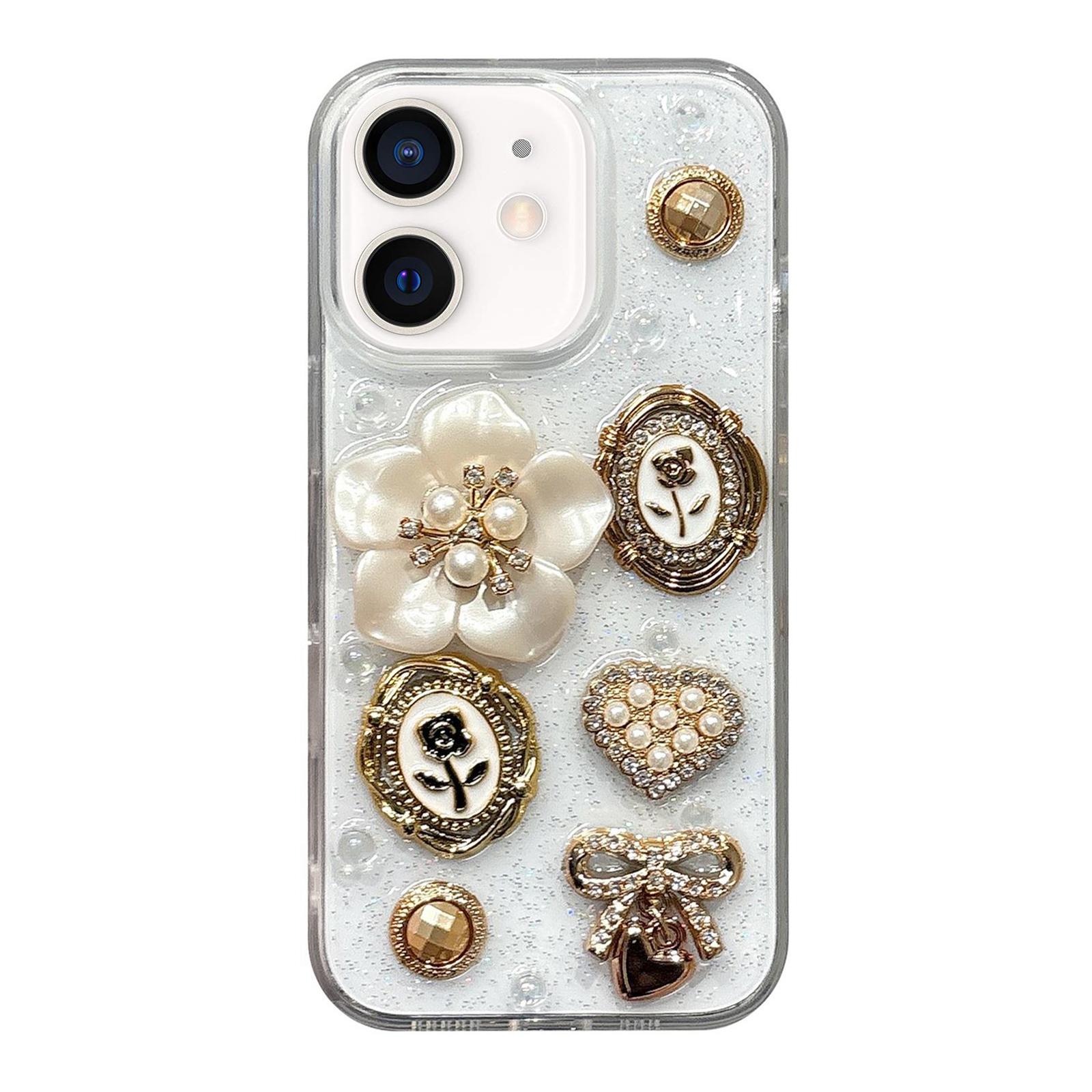 For iPhone 11 Epoxy Acrylic Hybrid TPU Phone Case(3D Pearl Flowers) - Shopkiz.com