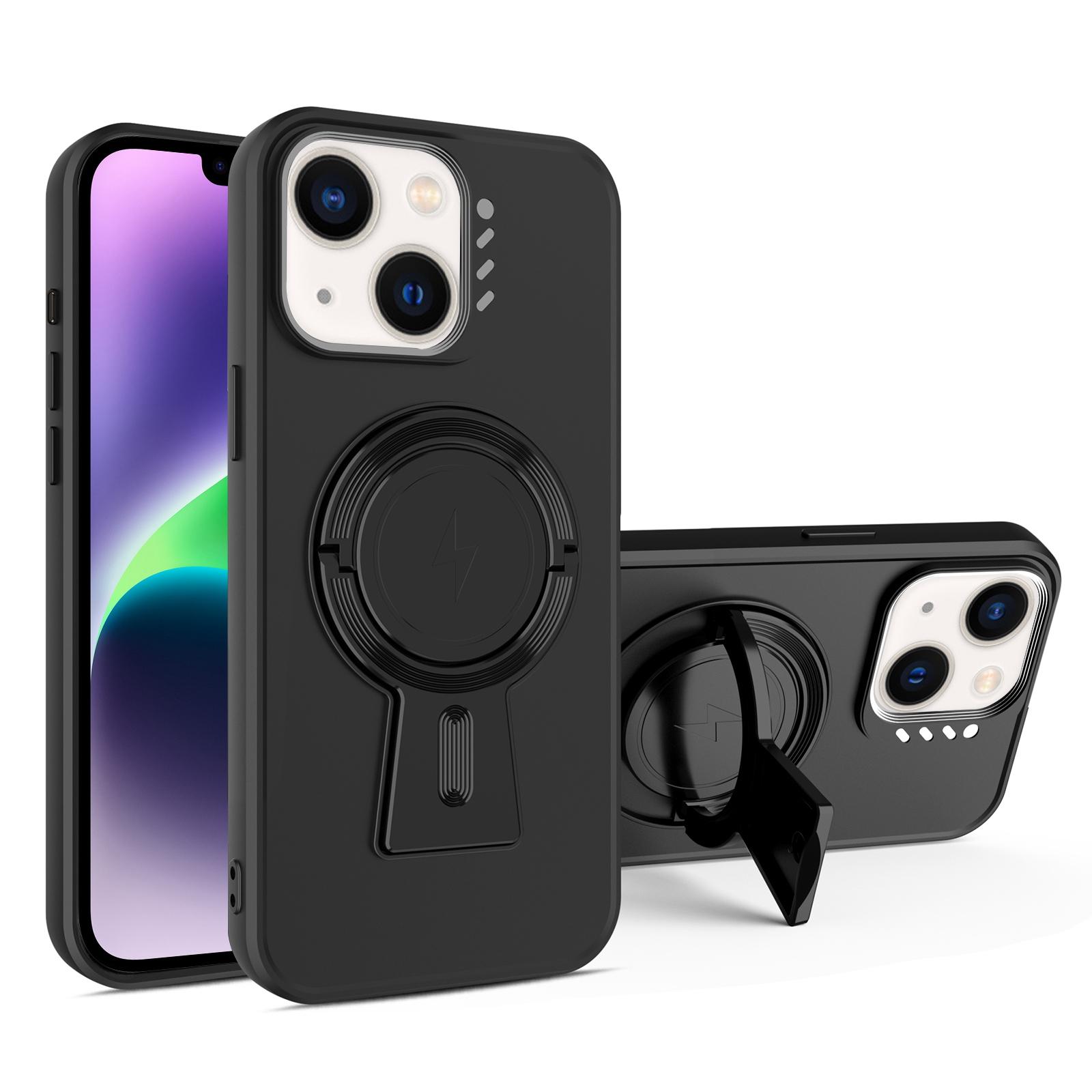 For iPhone 14 Y-shape Holder MagSafe Rugged Shockproof Phone Case(Black) - Shopkiz.com