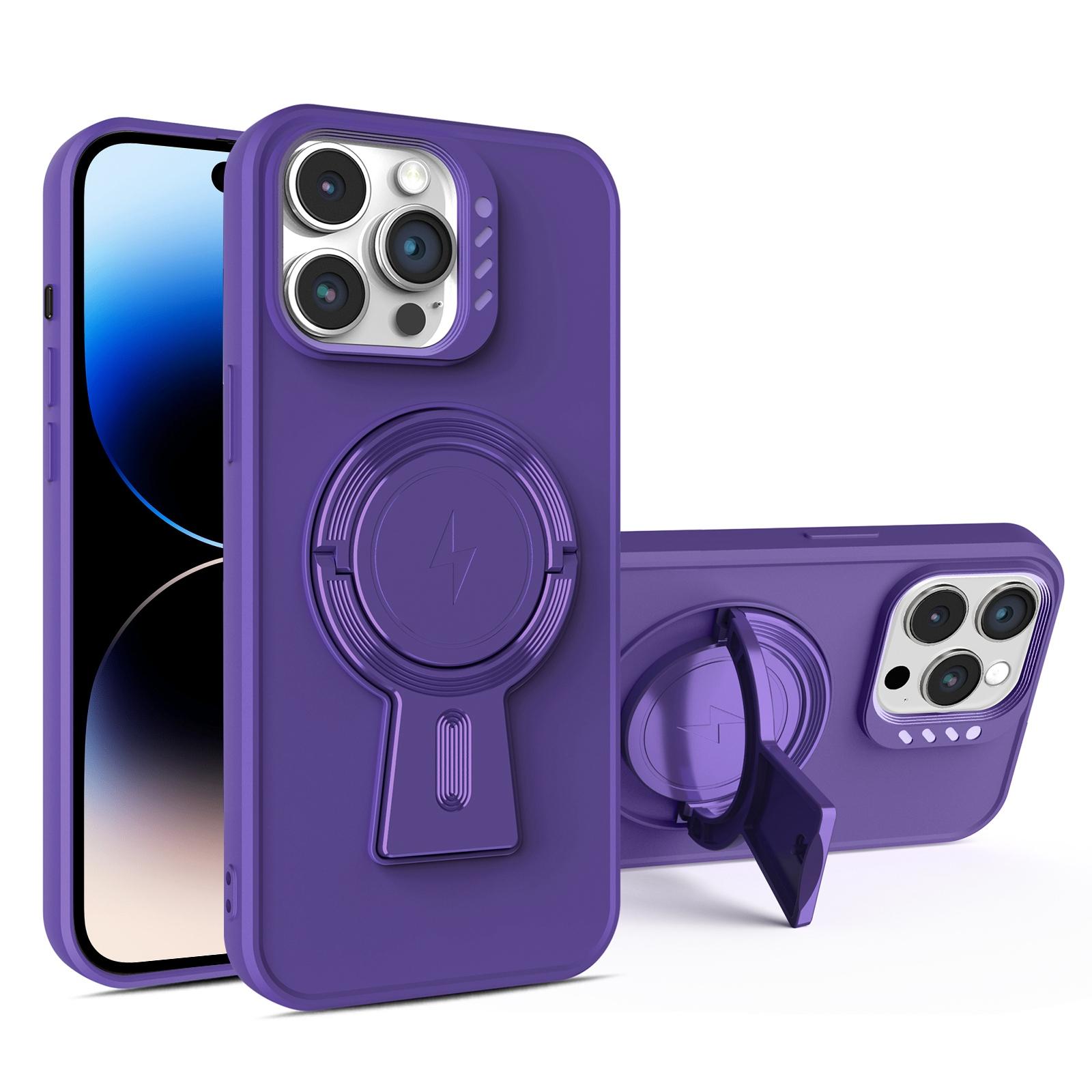 For iPhone 14 Pro Max Y-shape Holder MagSafe Rugged Shockproof Phone Case(Deep Purple) - Shopkiz.com
