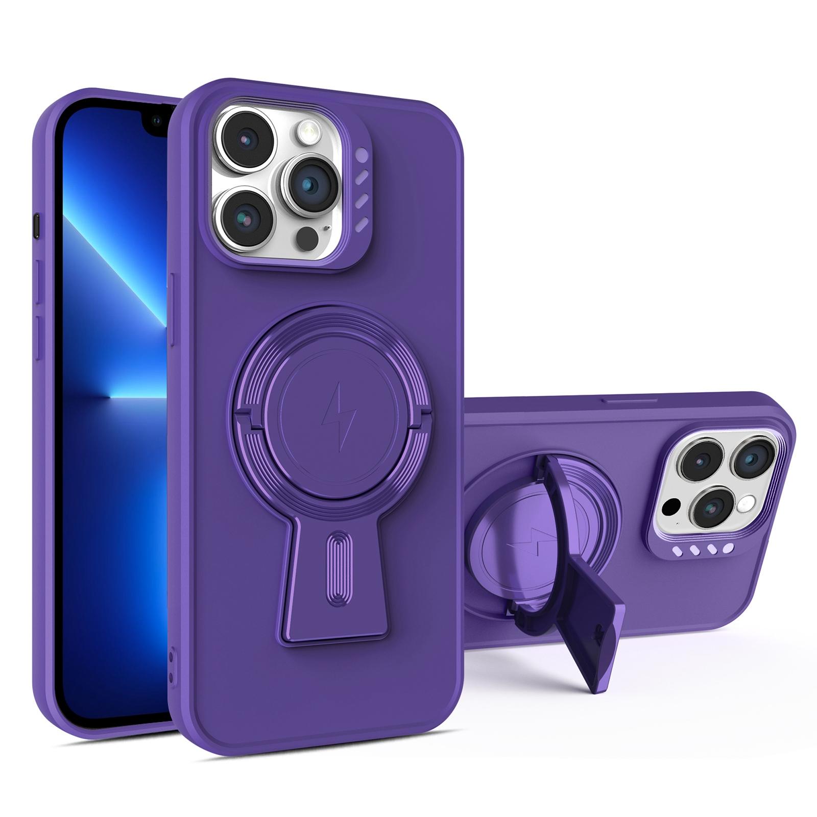 For iPhone 13 Pro Y-shape Holder MagSafe Rugged Shockproof Phone Case(Deep Purple) - Shopkiz.com