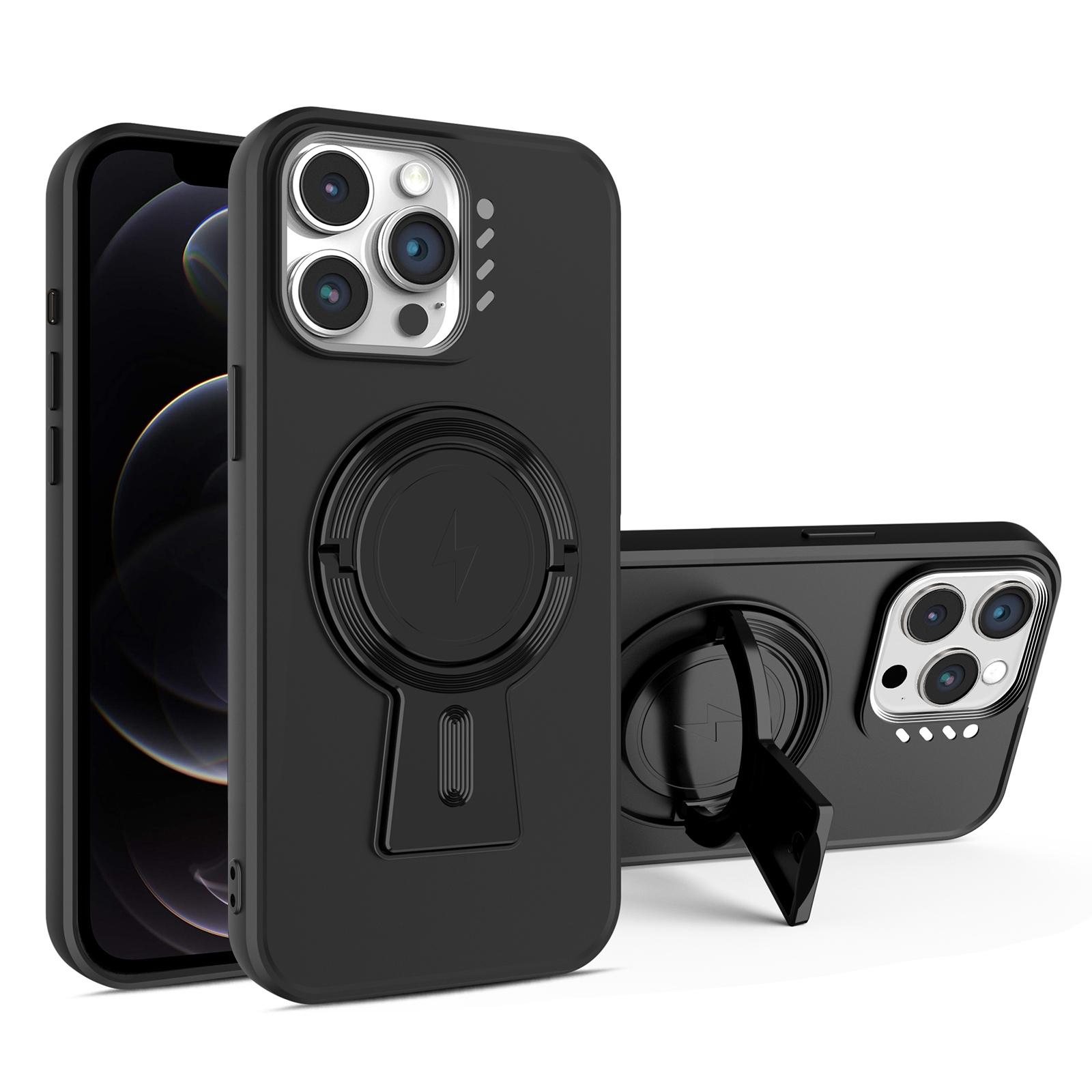 For iPhone 12 Pro Y-shape Holder MagSafe Rugged Shockproof Phone Case(Black) - Shopkiz.com